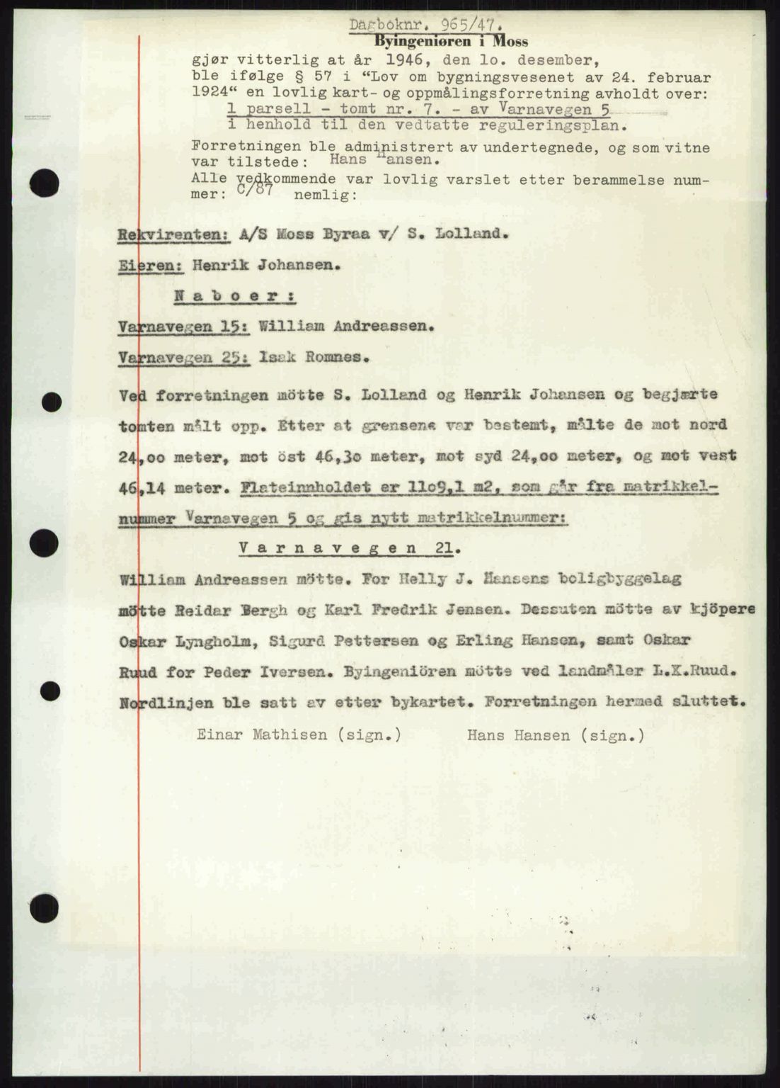 Moss sorenskriveri, SAO/A-10168: Pantebok nr. A17, 1947-1947, Dagboknr: 965/1947