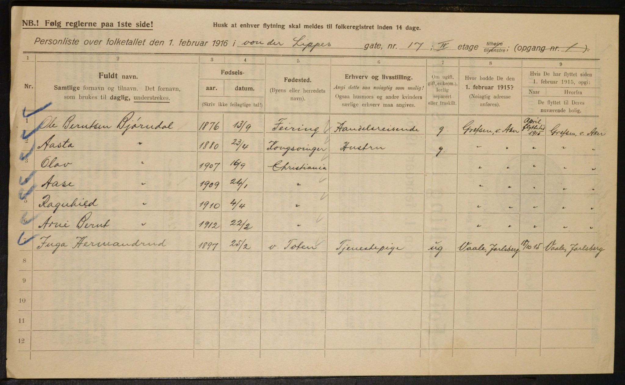 OBA, Kommunal folketelling 1.2.1916 for Kristiania, 1916, s. 129049