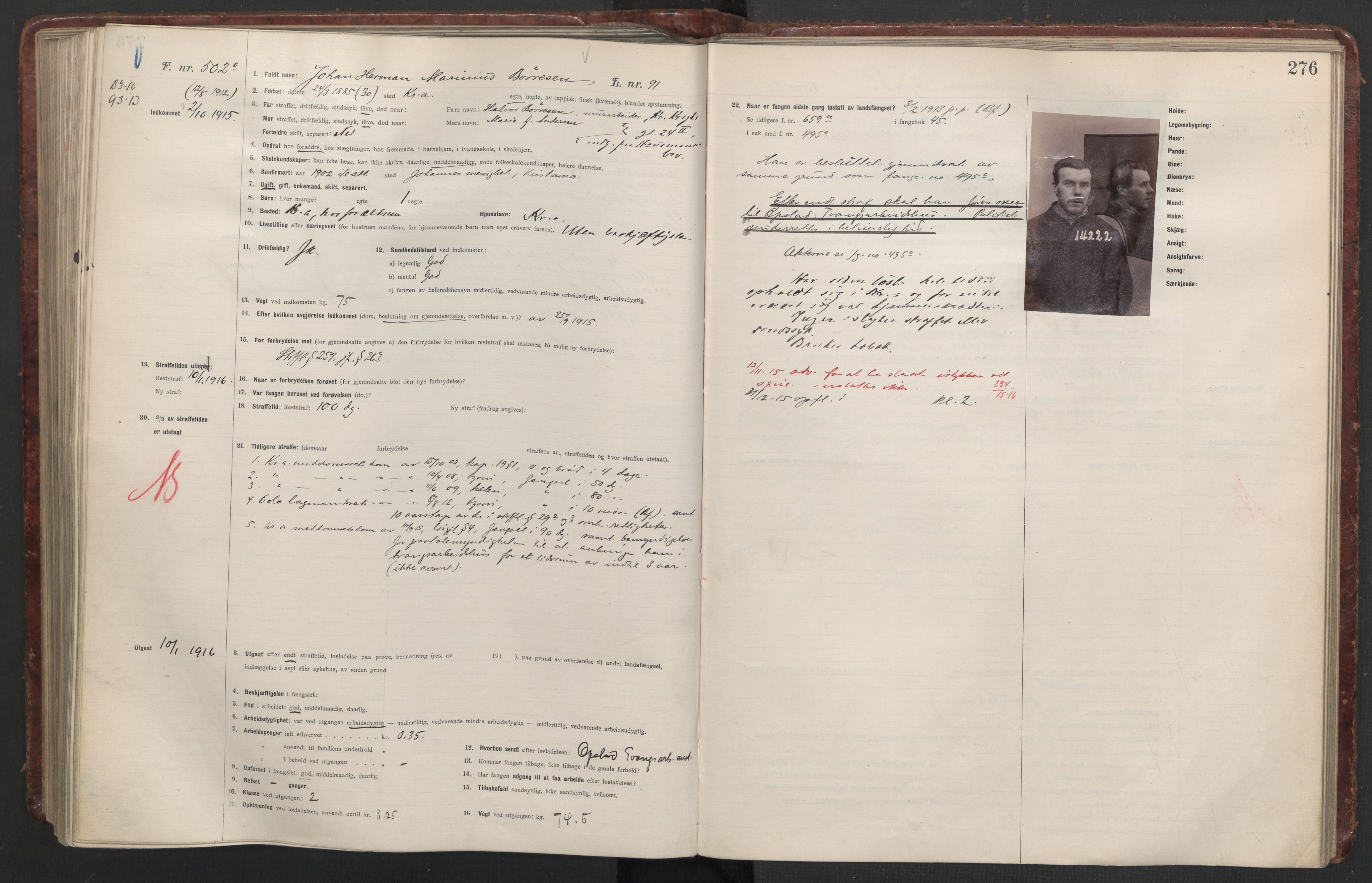 Botsfengslet, AV/RA-S-1539/D/Db/Dbb/L0047: 228o - 563o, 1914-1915, s. 276