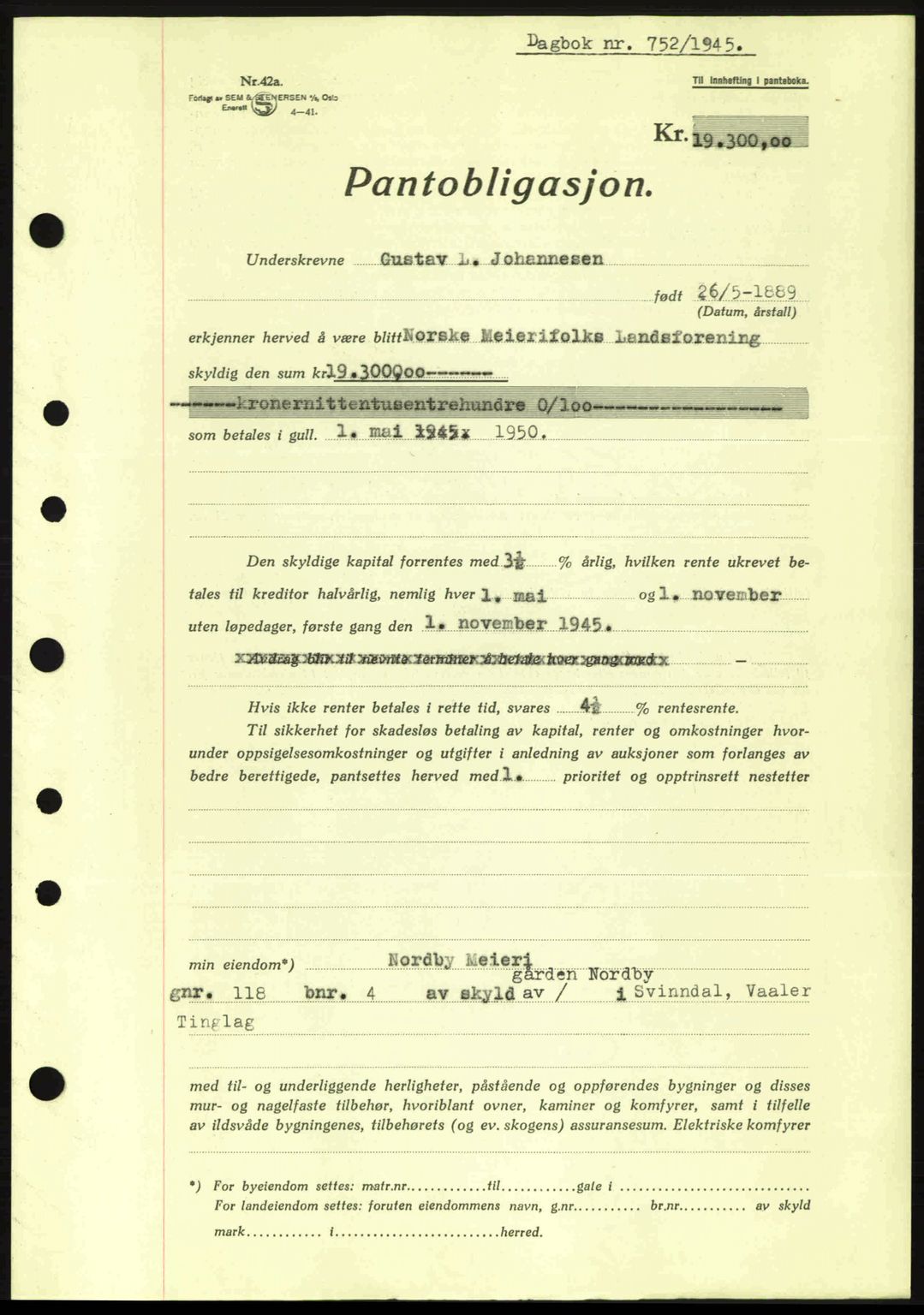 Moss sorenskriveri, SAO/A-10168: Pantebok nr. B13, 1943-1945, Dagboknr: 752/1945