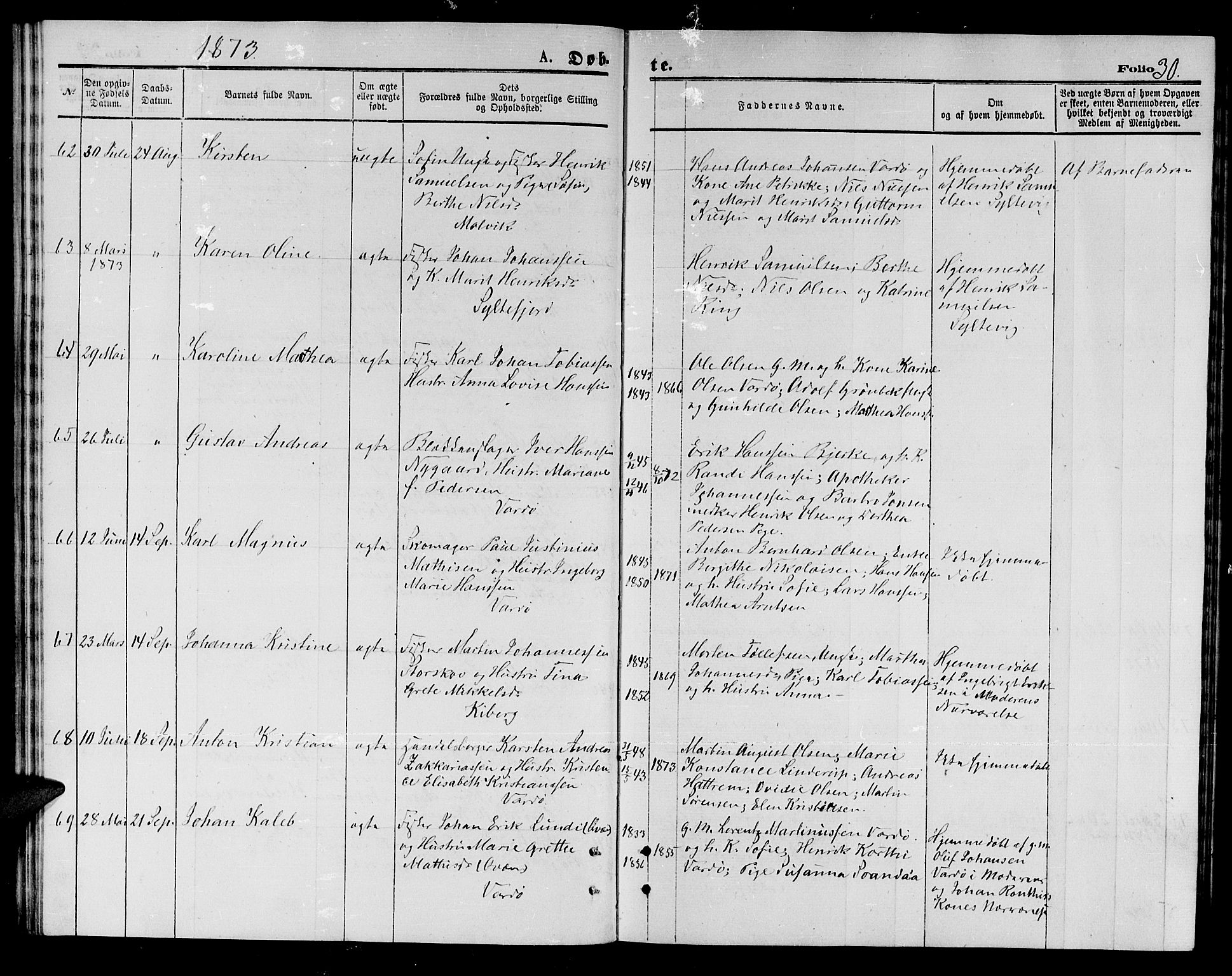 Vardø sokneprestkontor, AV/SATØ-S-1332/H/Hb/L0003klokker: Klokkerbok nr. 3, 1871-1878, s. 30