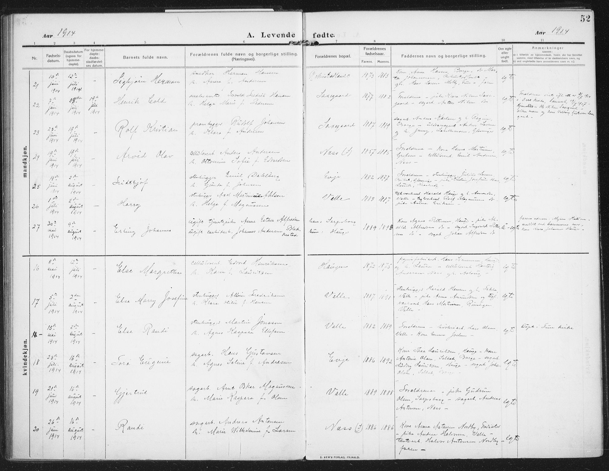 Rolvsøy prestekontor Kirkebøker, AV/SAO-A-2004/F/Fa/L0002: Ministerialbok nr. 2, 1909-1917, s. 52