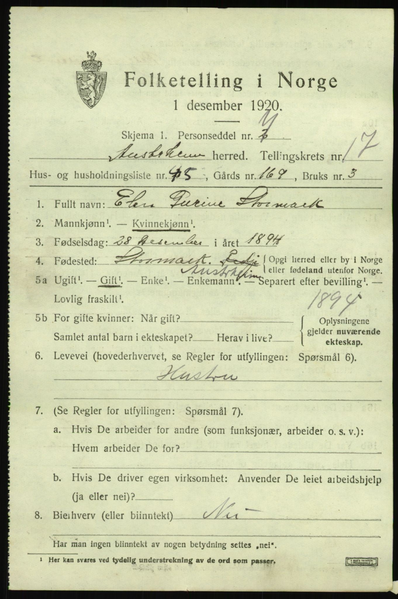 SAB, Folketelling 1920 for 1264 Austrheim herred, 1920, s. 5962