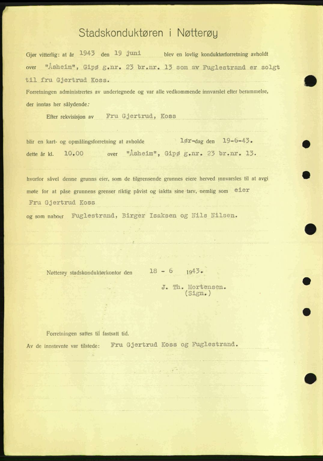 Tønsberg sorenskriveri, AV/SAKO-A-130/G/Ga/Gaa/L0013: Pantebok nr. A13, 1943-1943, Dagboknr: 1675/1943