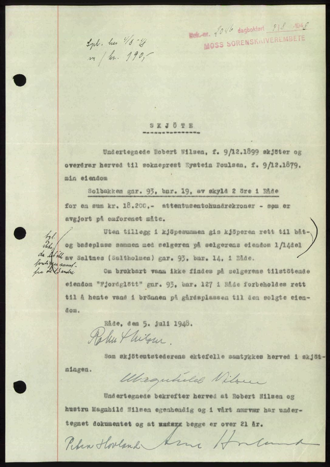 Moss sorenskriveri, SAO/A-10168: Pantebok nr. A20, 1948-1948, Dagboknr: 2046/1948