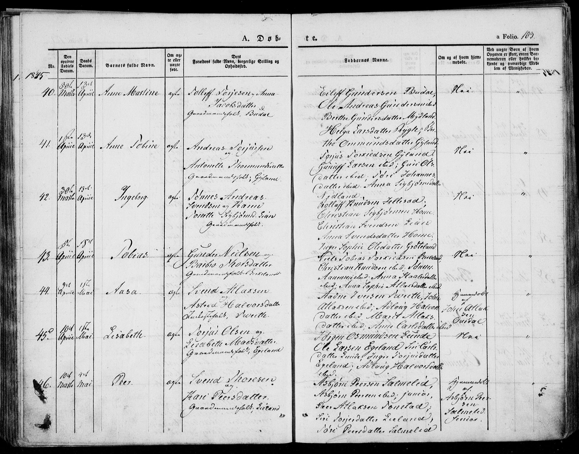 Bakke sokneprestkontor, AV/SAK-1111-0002/F/Fa/Faa/L0004: Ministerialbok nr. A 4, 1834-1846, s. 103