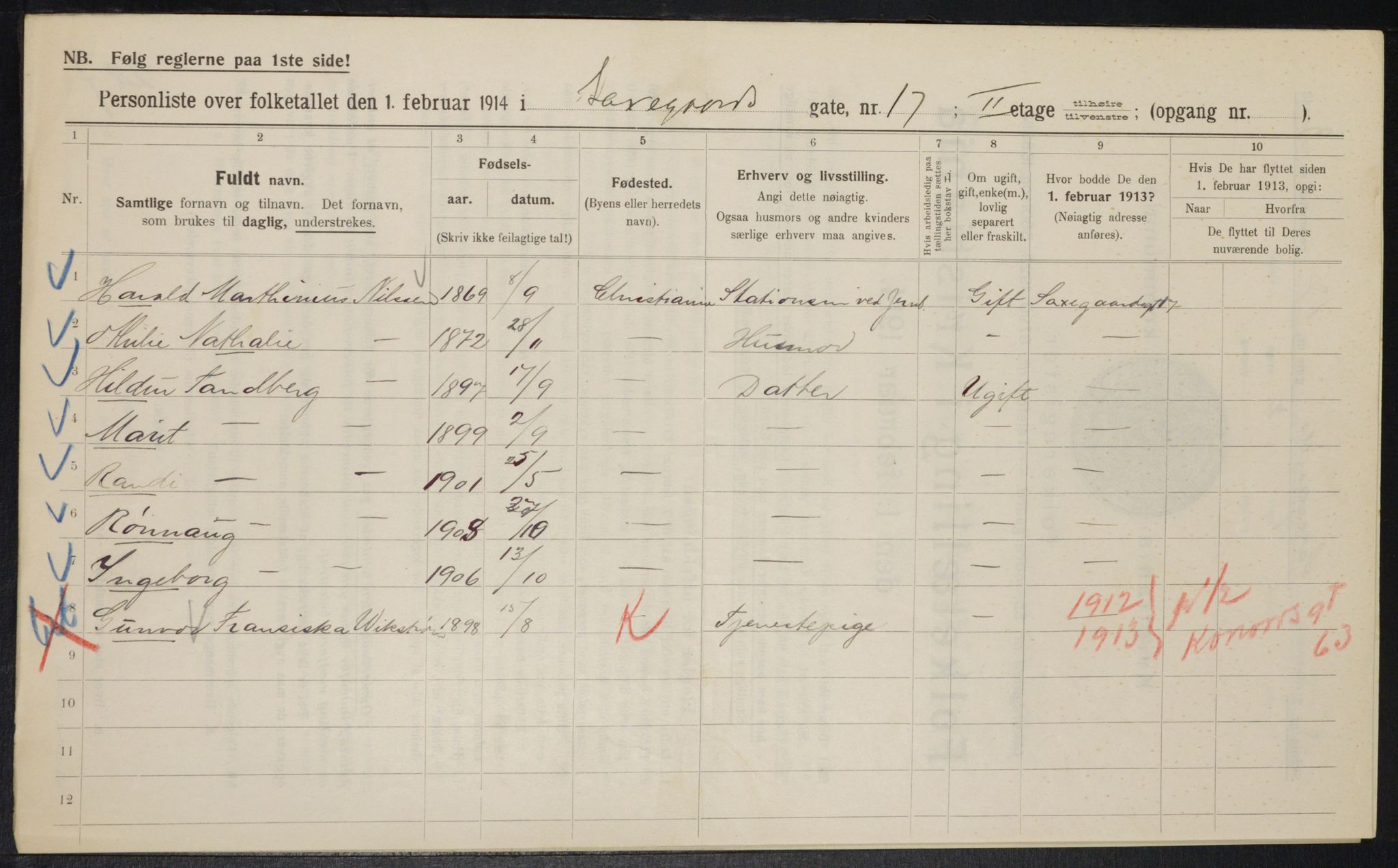 OBA, Kommunal folketelling 1.2.1914 for Kristiania, 1914, s. 89182