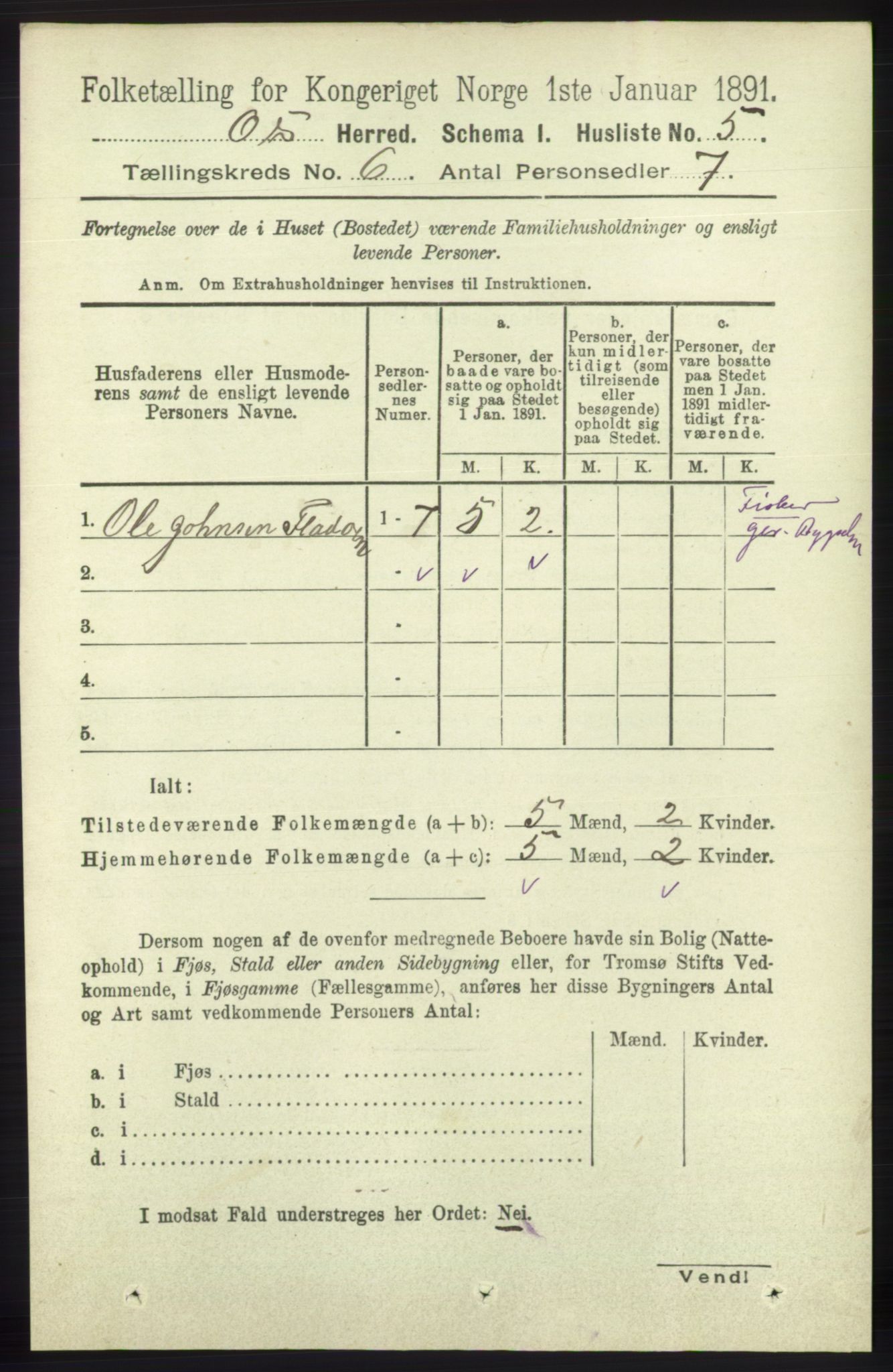 RA, Folketelling 1891 for 1243 Os herred, 1891, s. 1409