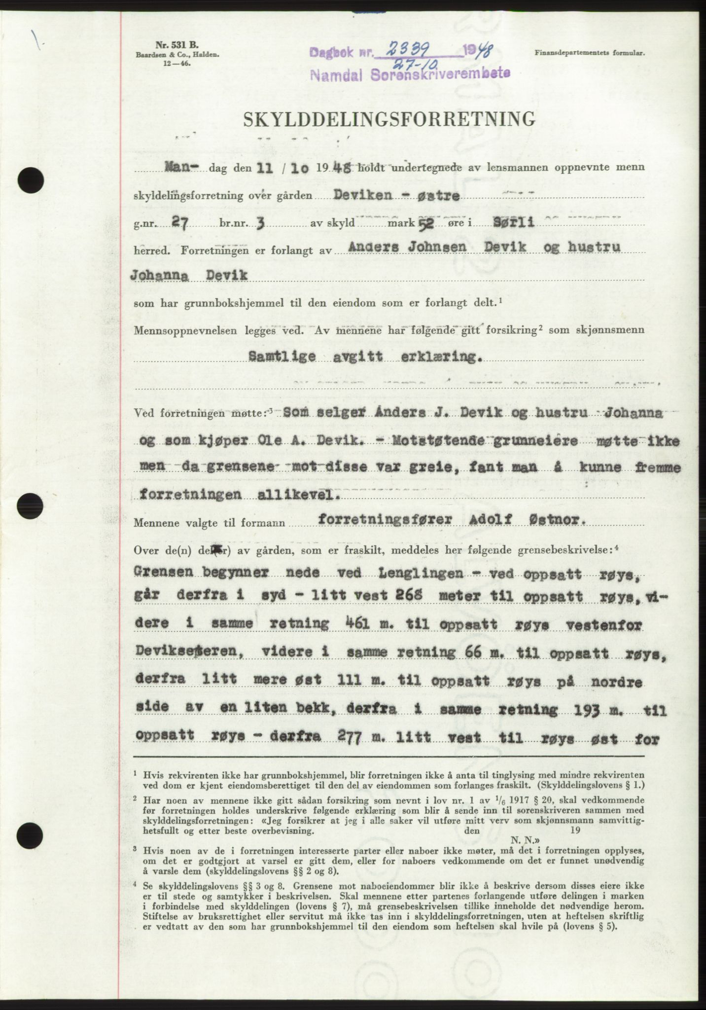 Namdal sorenskriveri, SAT/A-4133/1/2/2C: Pantebok nr. -, 1948-1948, Dagboknr: 2339/1948