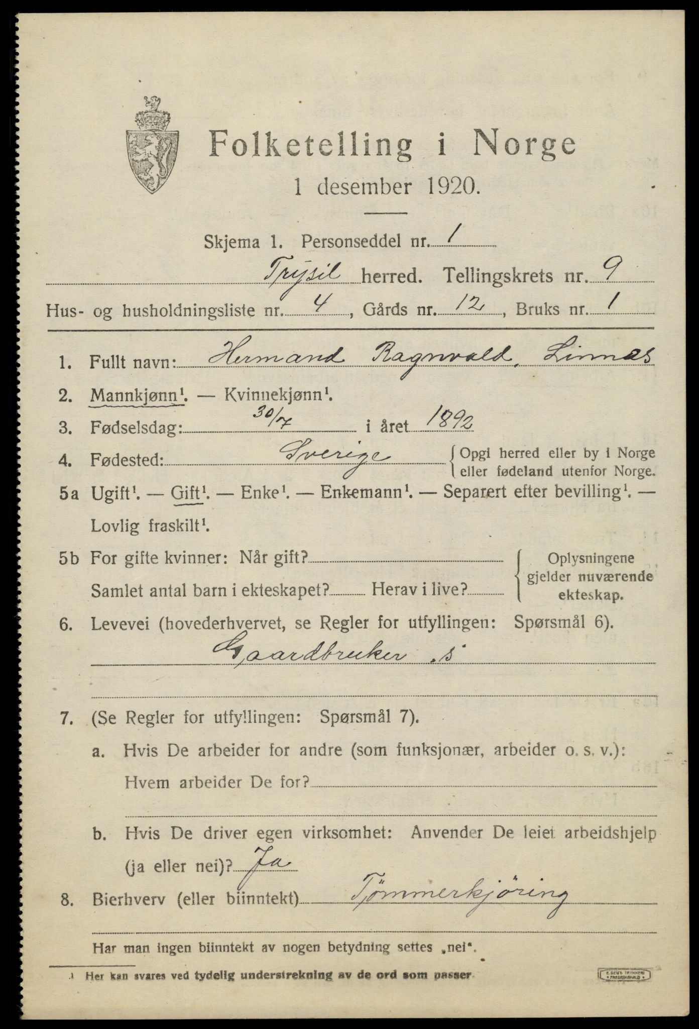 SAH, Folketelling 1920 for 0428 Trysil herred, 1920, s. 6593