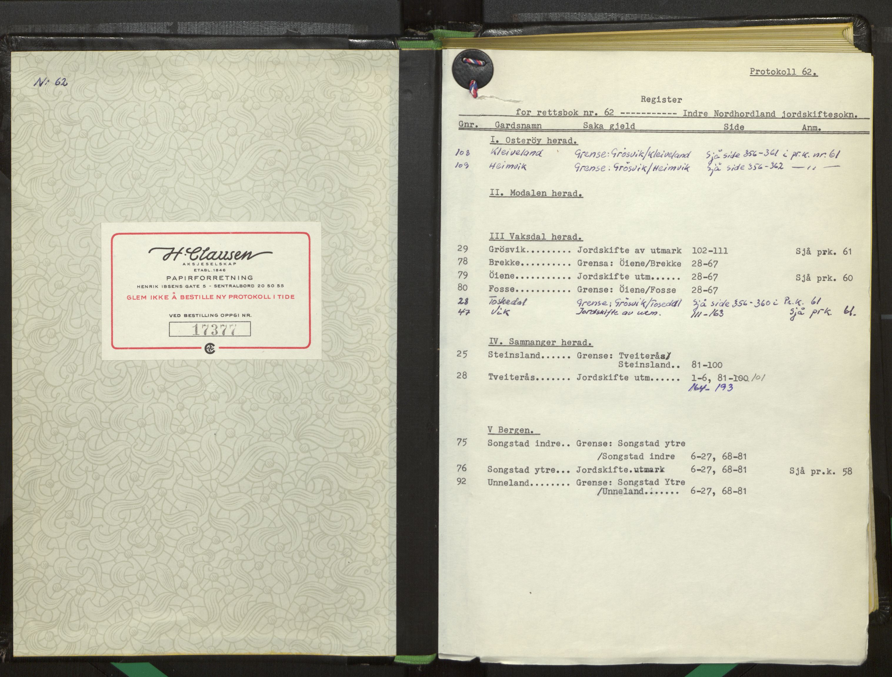 Hordaland jordskiftedøme - I Nordhordland jordskiftedistrikt, AV/SAB-A-6801/A/Aa/L0062: Forhandlingsprotokoll, 1975-1980