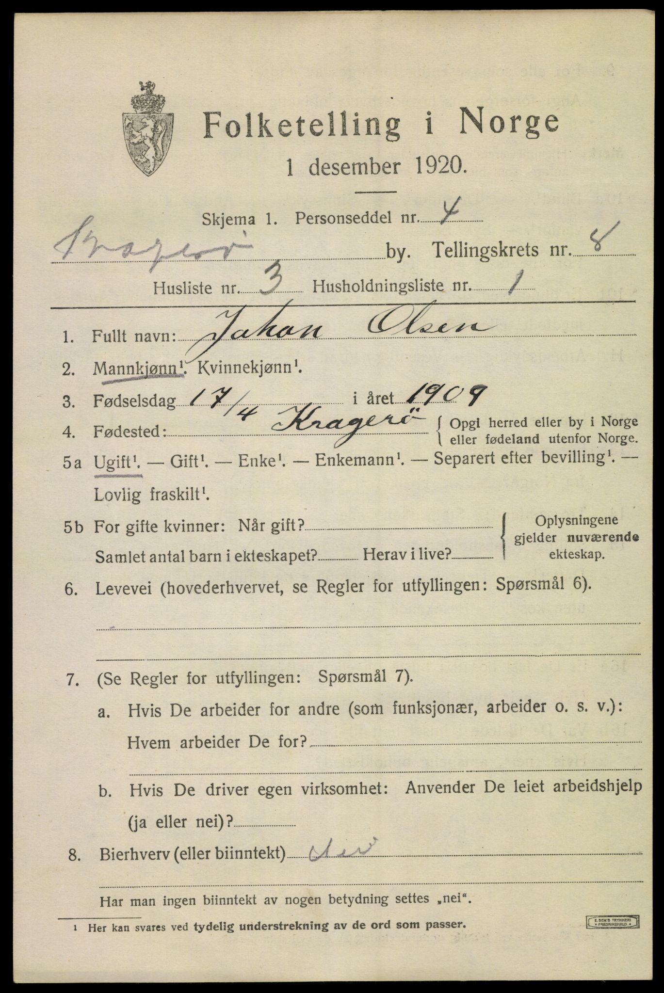 SAKO, Folketelling 1920 for 0801 Kragerø kjøpstad, 1920, s. 11113