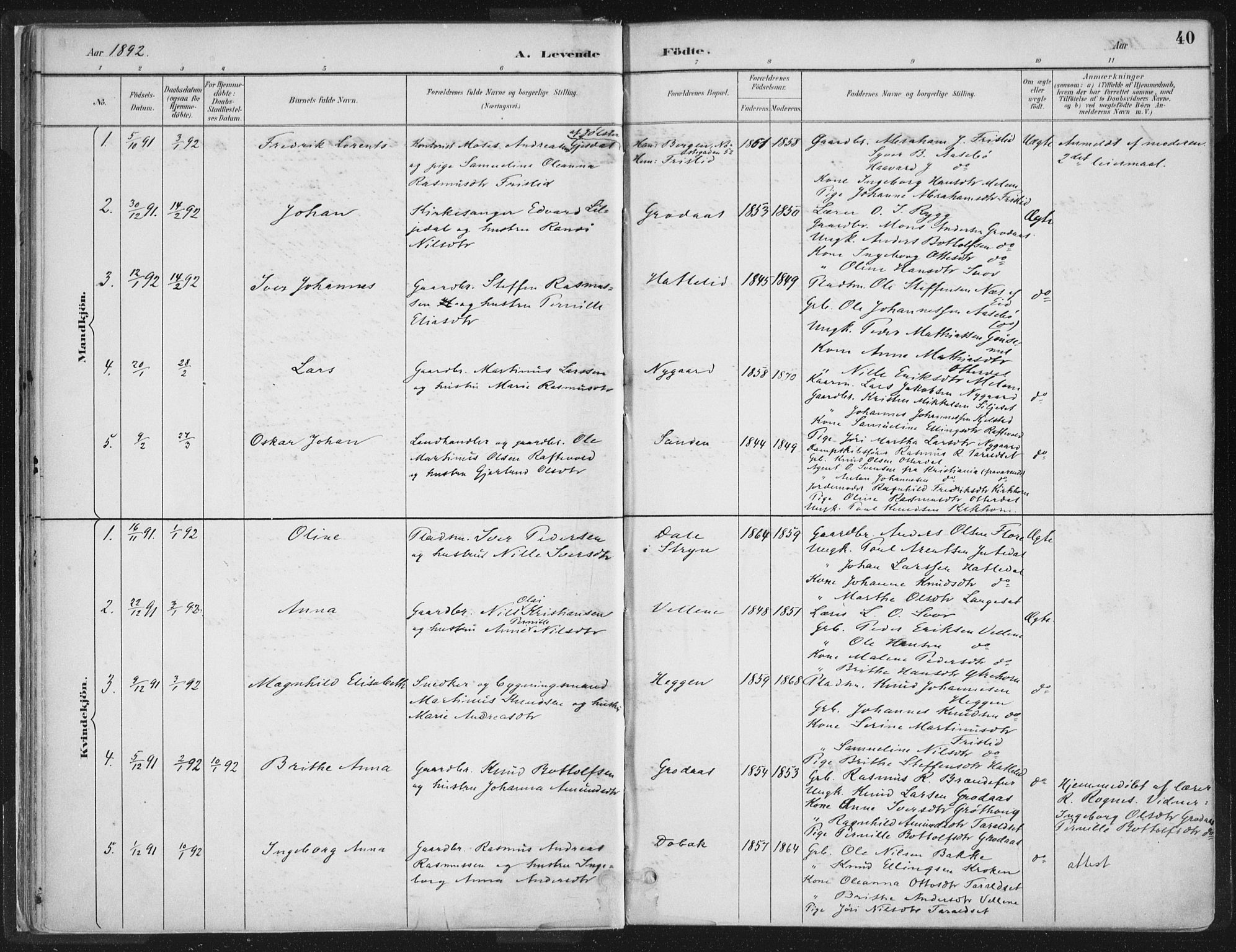 Hornindal sokneprestembete, AV/SAB-A-82401/H/Haa/Haaa/L0003/0001: Ministerialbok nr. A 3A, 1887-1917, s. 40