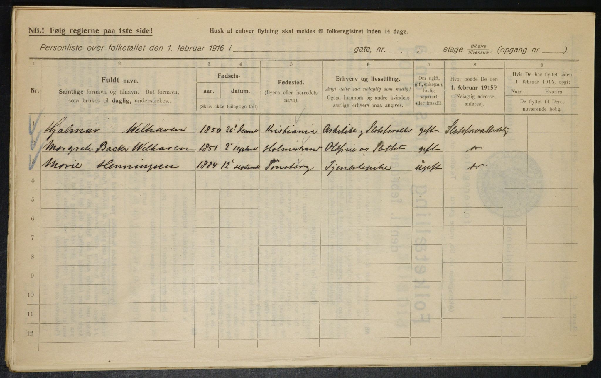 OBA, Kommunal folketelling 1.2.1916 for Kristiania, 1916, s. 16332