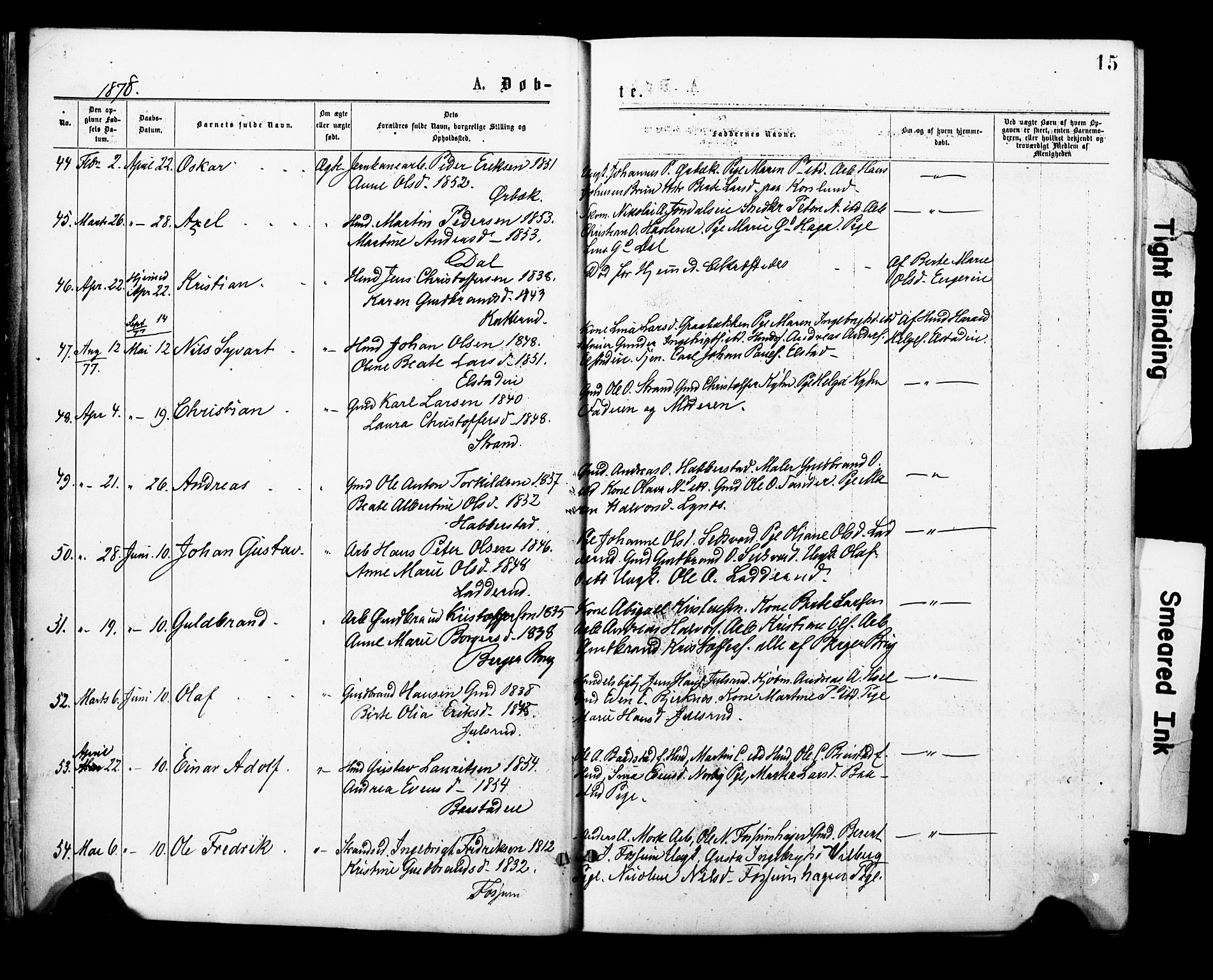 Eidsvoll prestekontor Kirkebøker, AV/SAO-A-10888/F/Fa/L0001: Ministerialbok nr. I 1, 1877-1881, s. 15