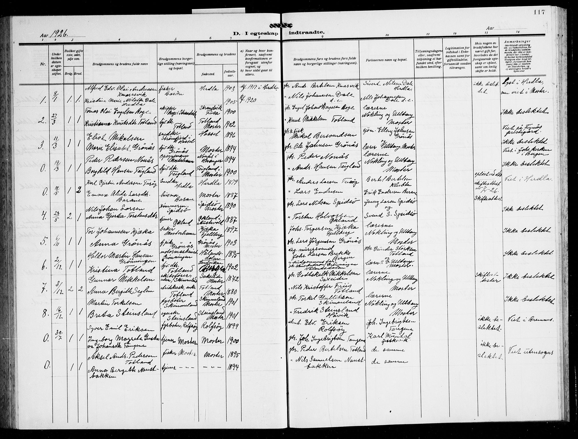 Finnås sokneprestembete, AV/SAB-A-99925/H/Ha/Hab/Haba/L0005: Klokkerbok nr. A 5, 1924-1945, s. 117