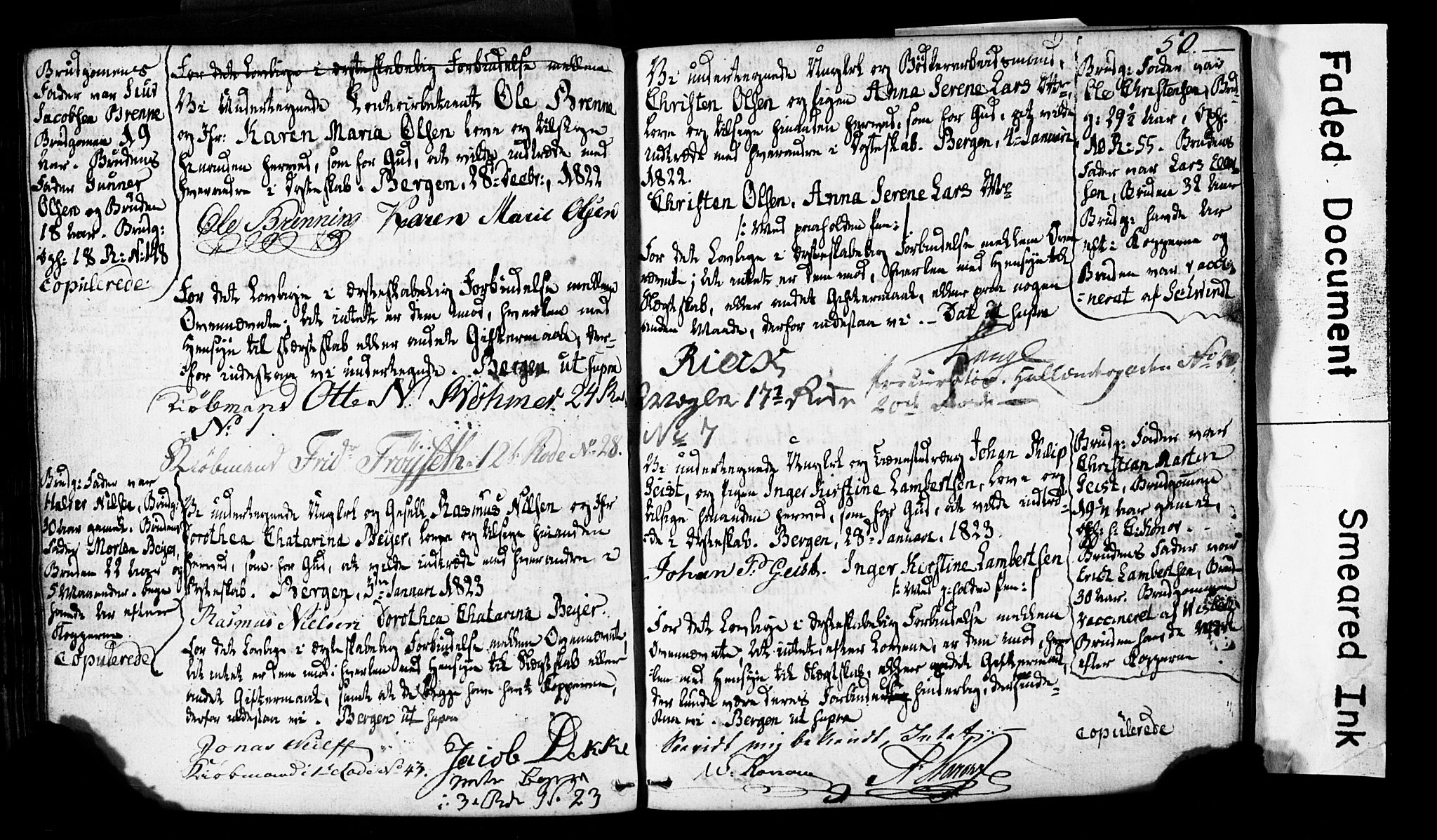 Domkirken sokneprestembete, SAB/A-74801: Forlovererklæringer nr. II.5.2, 1820-1832, s. 50