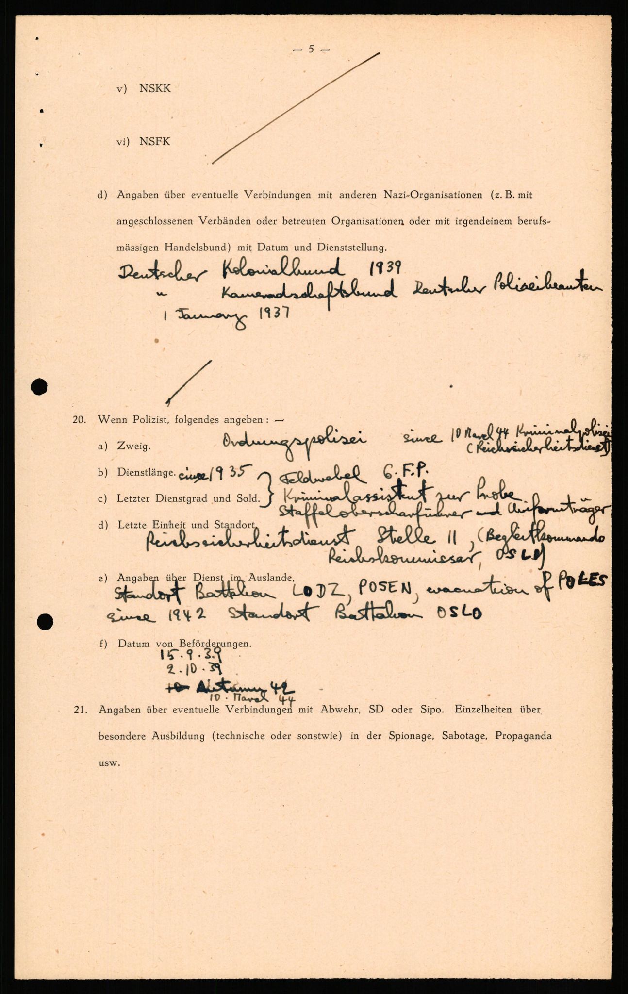 Forsvaret, Forsvarets overkommando II, AV/RA-RAFA-3915/D/Db/L0035: CI Questionaires. Tyske okkupasjonsstyrker i Norge. Tyskere., 1945-1946, s. 313