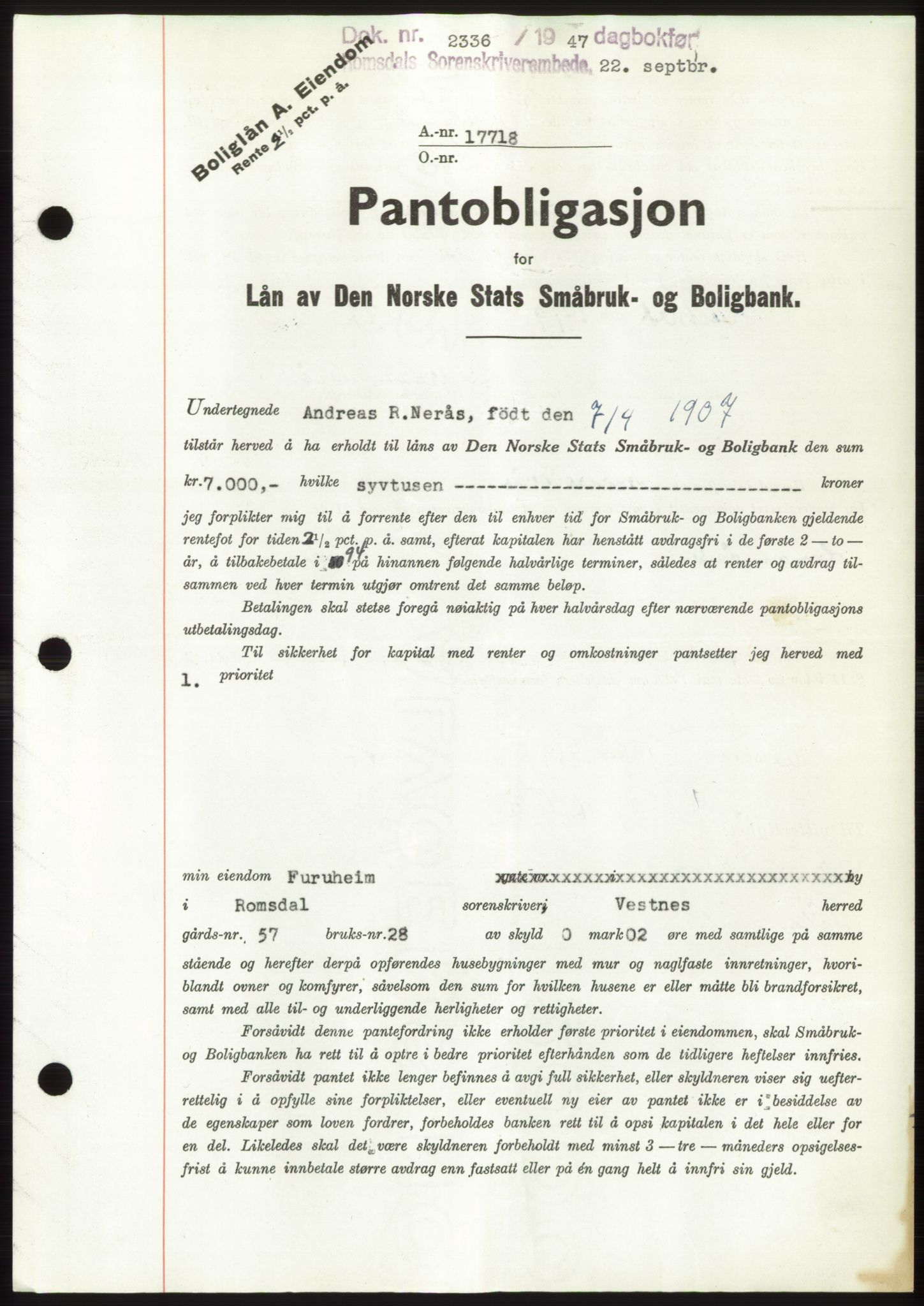 Romsdal sorenskriveri, SAT/A-4149/1/2/2C: Pantebok nr. B3, 1946-1948, Dagboknr: 2336/1947