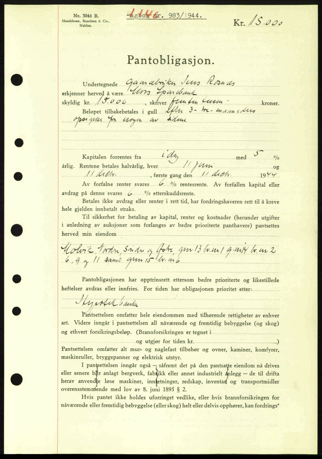 Moss sorenskriveri, SAO/A-10168: Pantebok nr. B13, 1943-1945, Dagboknr: 983/1944