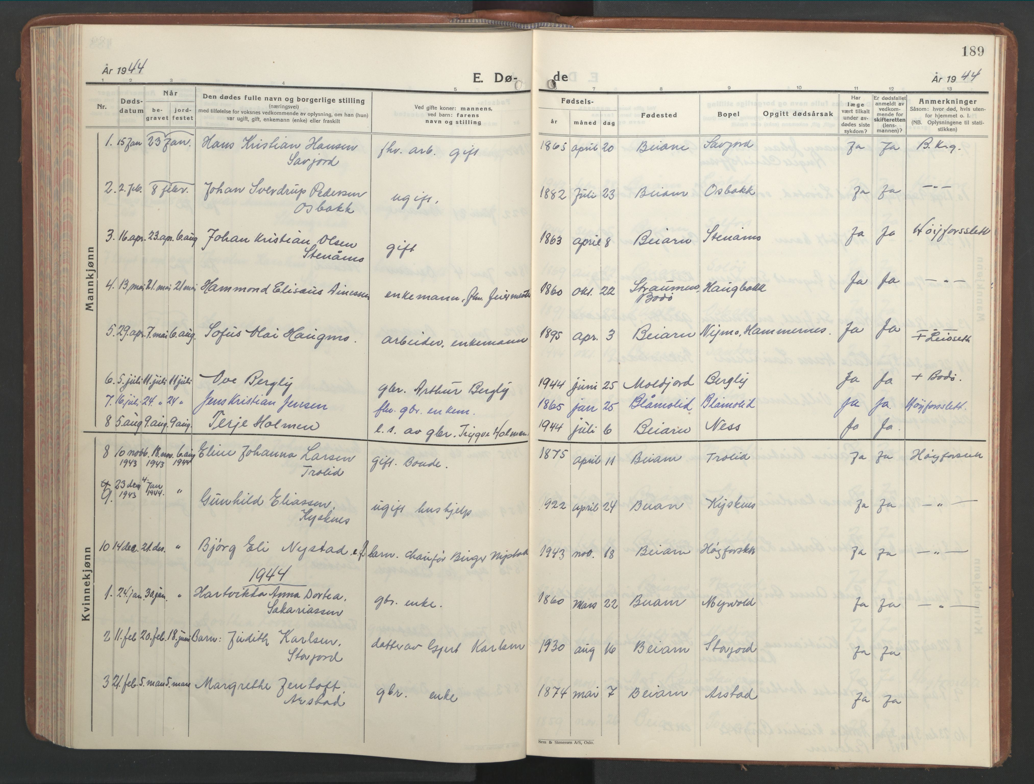 Ministerialprotokoller, klokkerbøker og fødselsregistre - Nordland, AV/SAT-A-1459/846/L0657: Klokkerbok nr. 846C07, 1936-1952, s. 189