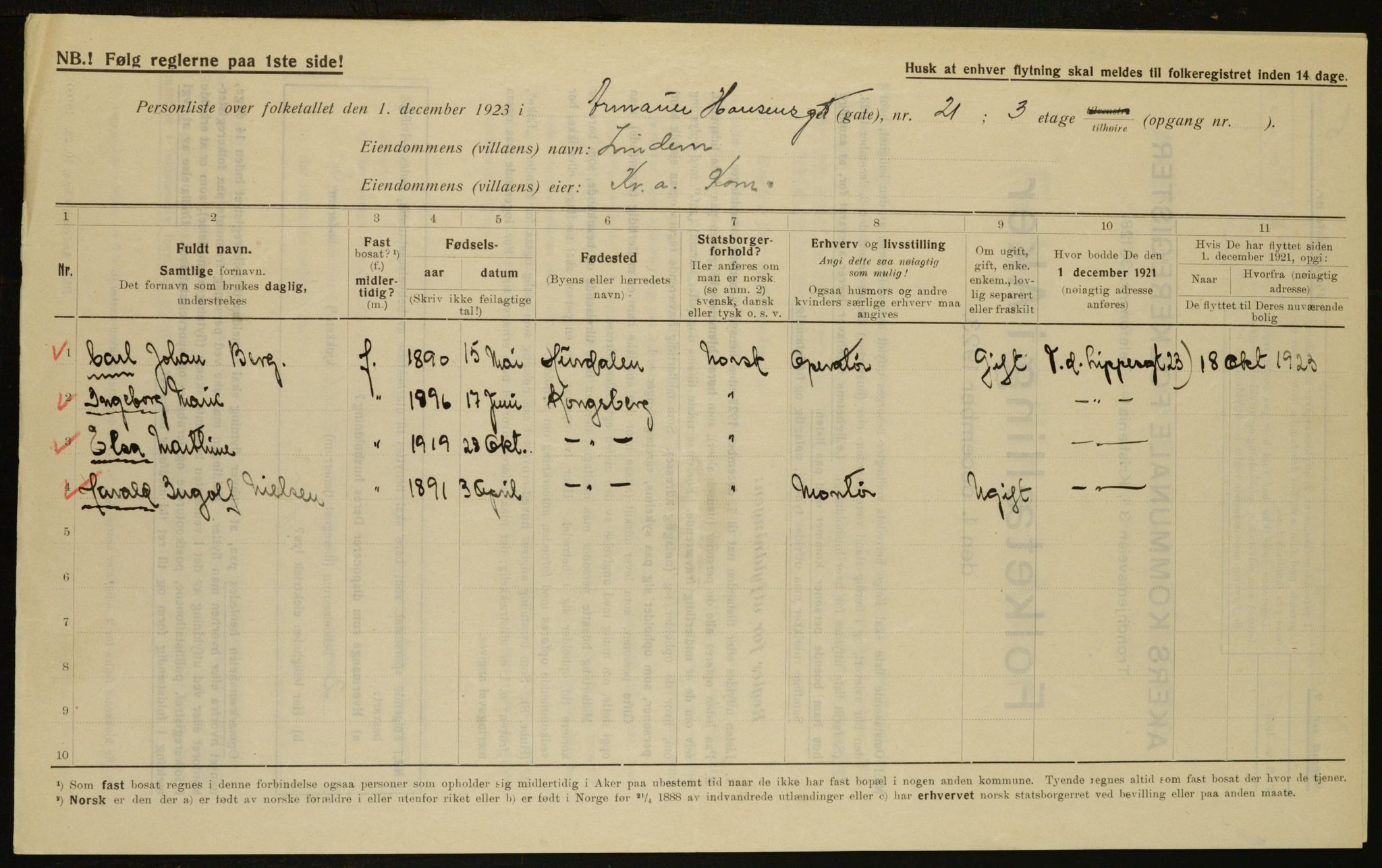 , Kommunal folketelling 1.12.1923 for Aker, 1923, s. 7587