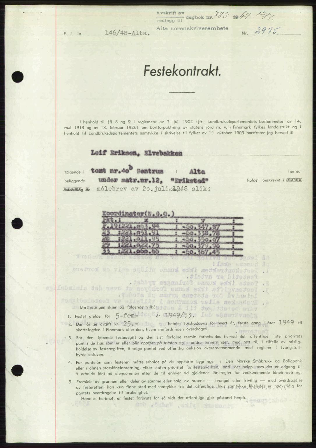 Alta fogderi/sorenskriveri, SATØ/SATØ-5/1/K/Kd/L0037pantebok: Pantebok nr. 39-40, 1948-1949, Dagboknr: 783/1949