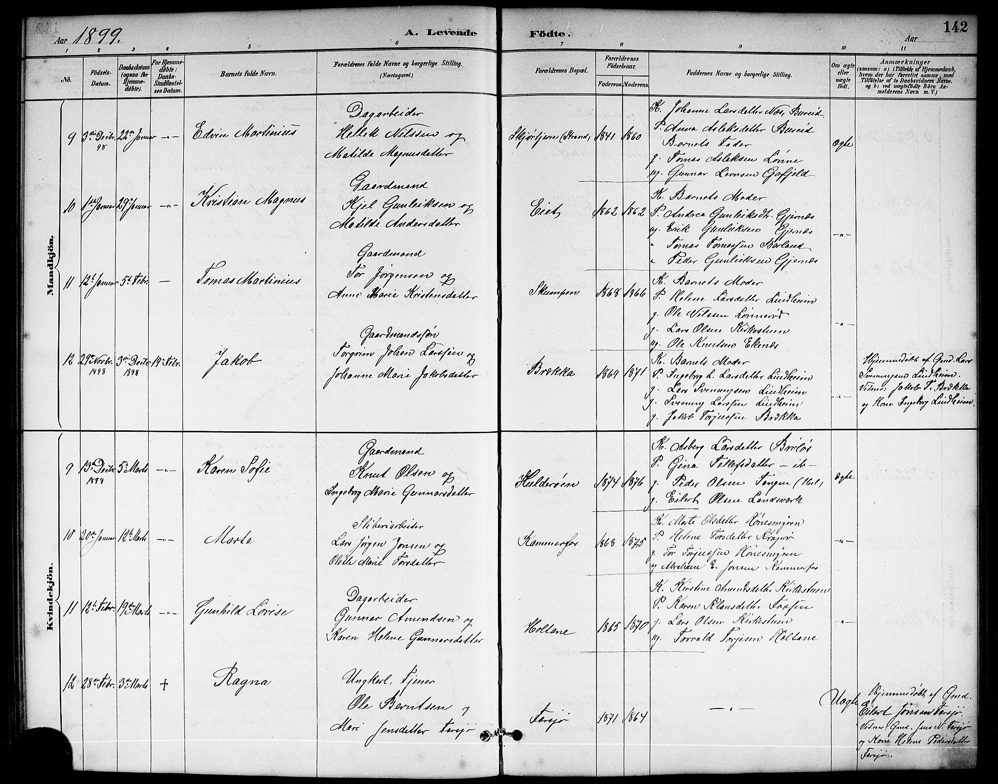 Sannidal kirkebøker, AV/SAKO-A-296/G/Ga/L0003: Klokkerbok nr. 3, 1887-1922, s. 142
