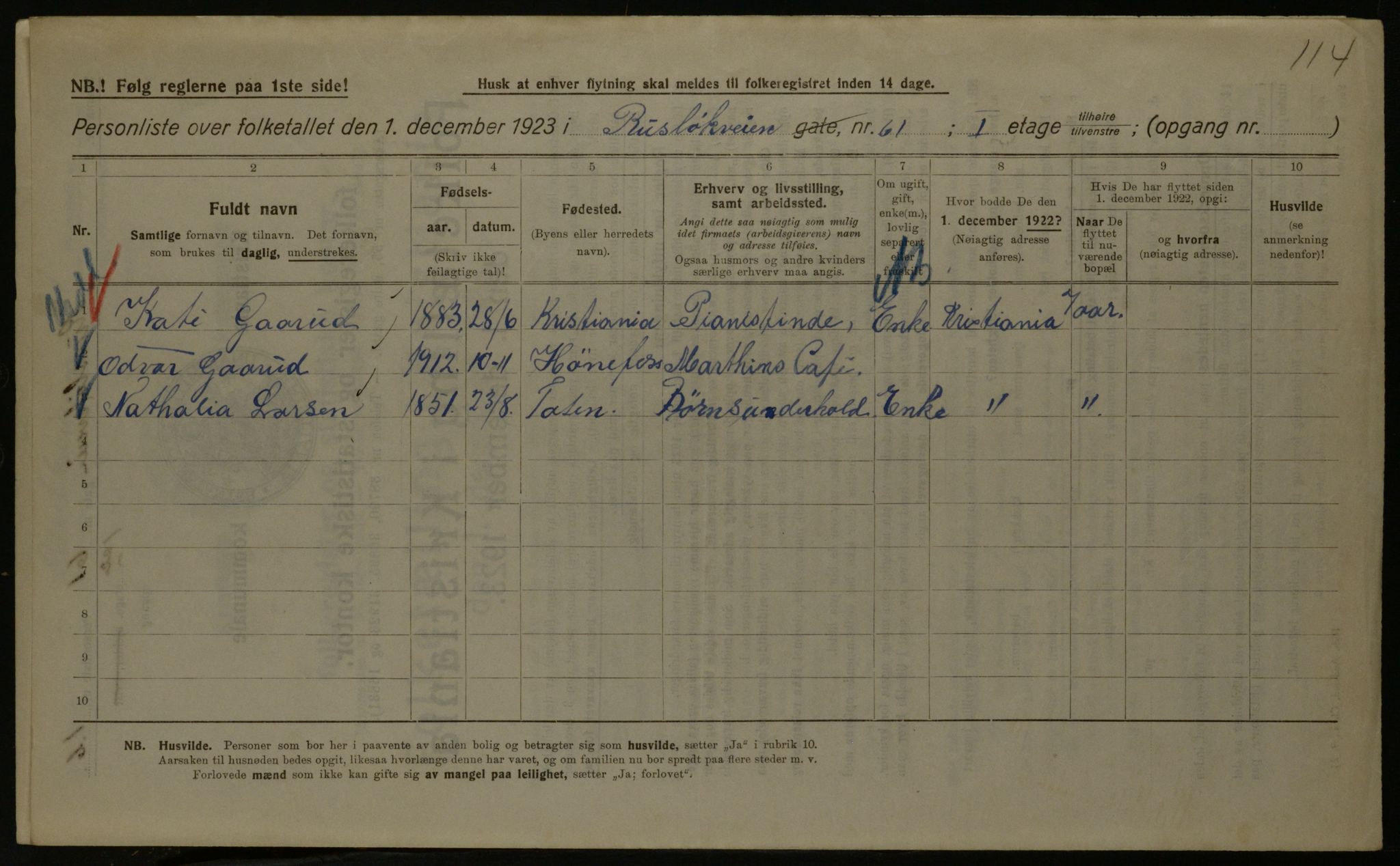 OBA, Kommunal folketelling 1.12.1923 for Kristiania, 1923, s. 94457