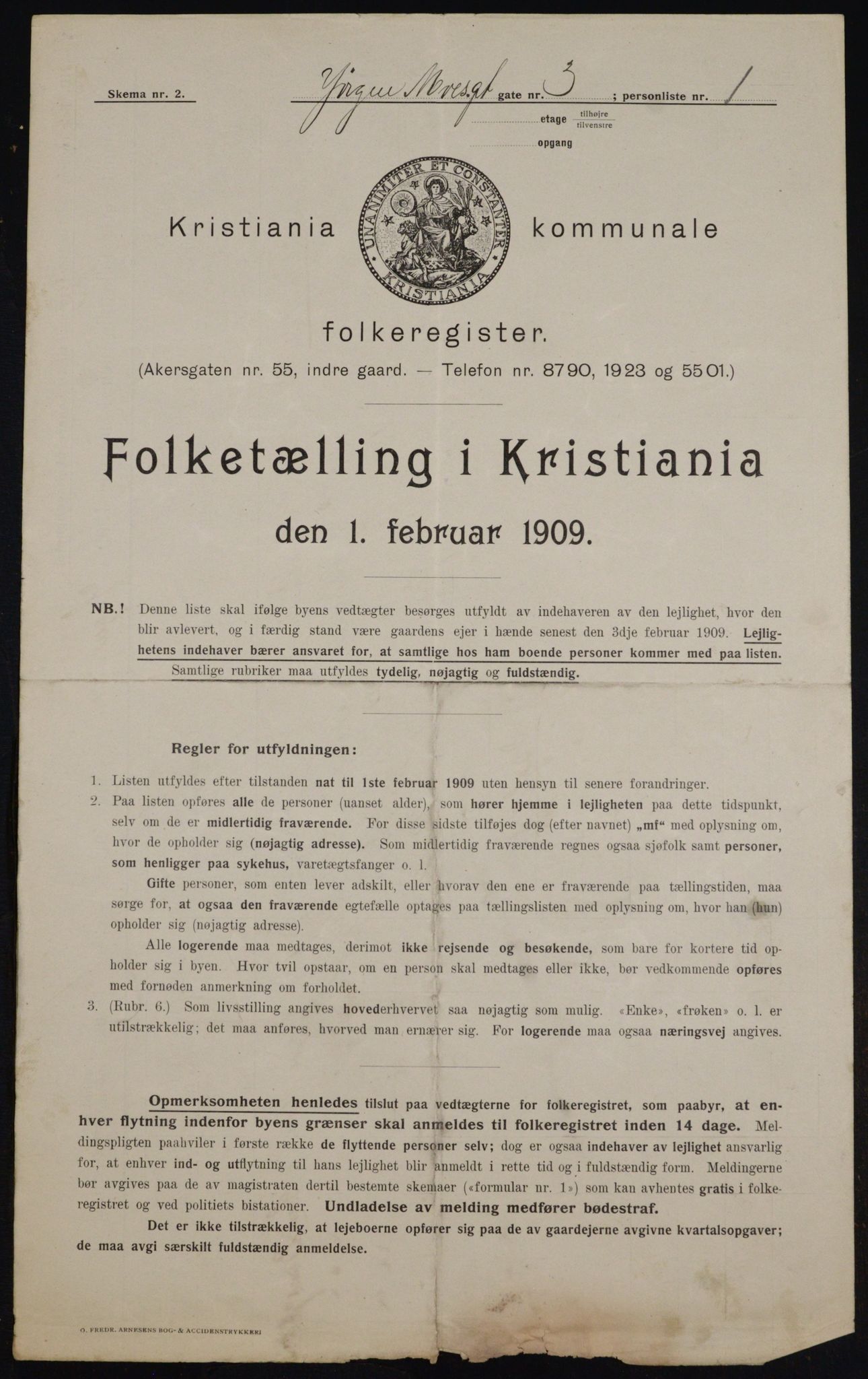 OBA, Kommunal folketelling 1.2.1909 for Kristiania kjøpstad, 1909, s. 43584