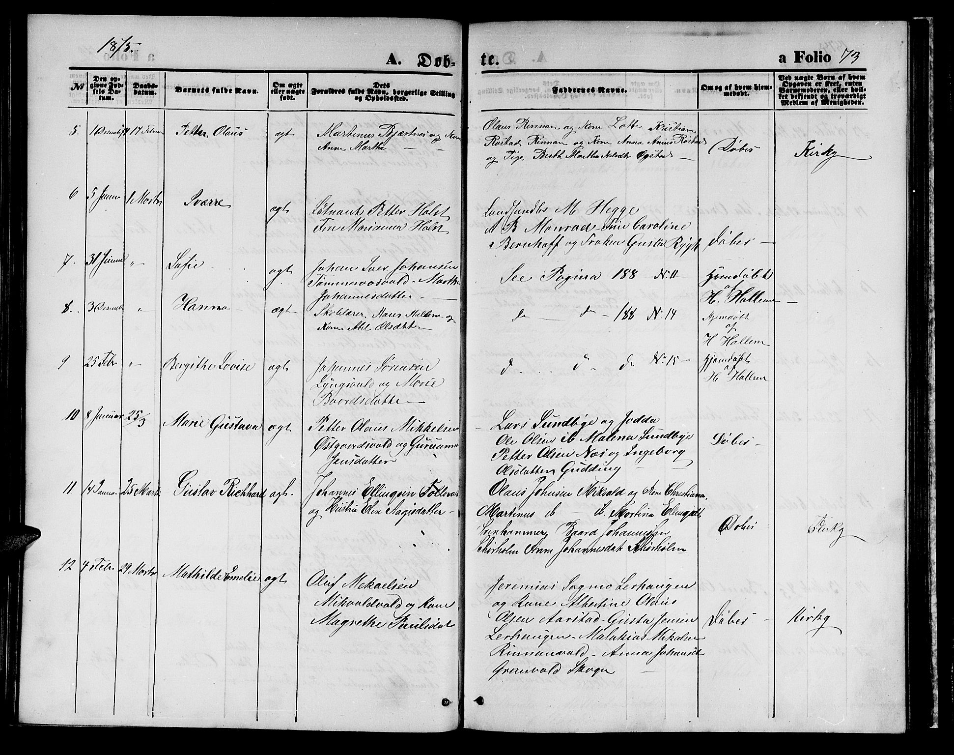 Ministerialprotokoller, klokkerbøker og fødselsregistre - Nord-Trøndelag, SAT/A-1458/723/L0255: Klokkerbok nr. 723C03, 1869-1879, s. 73