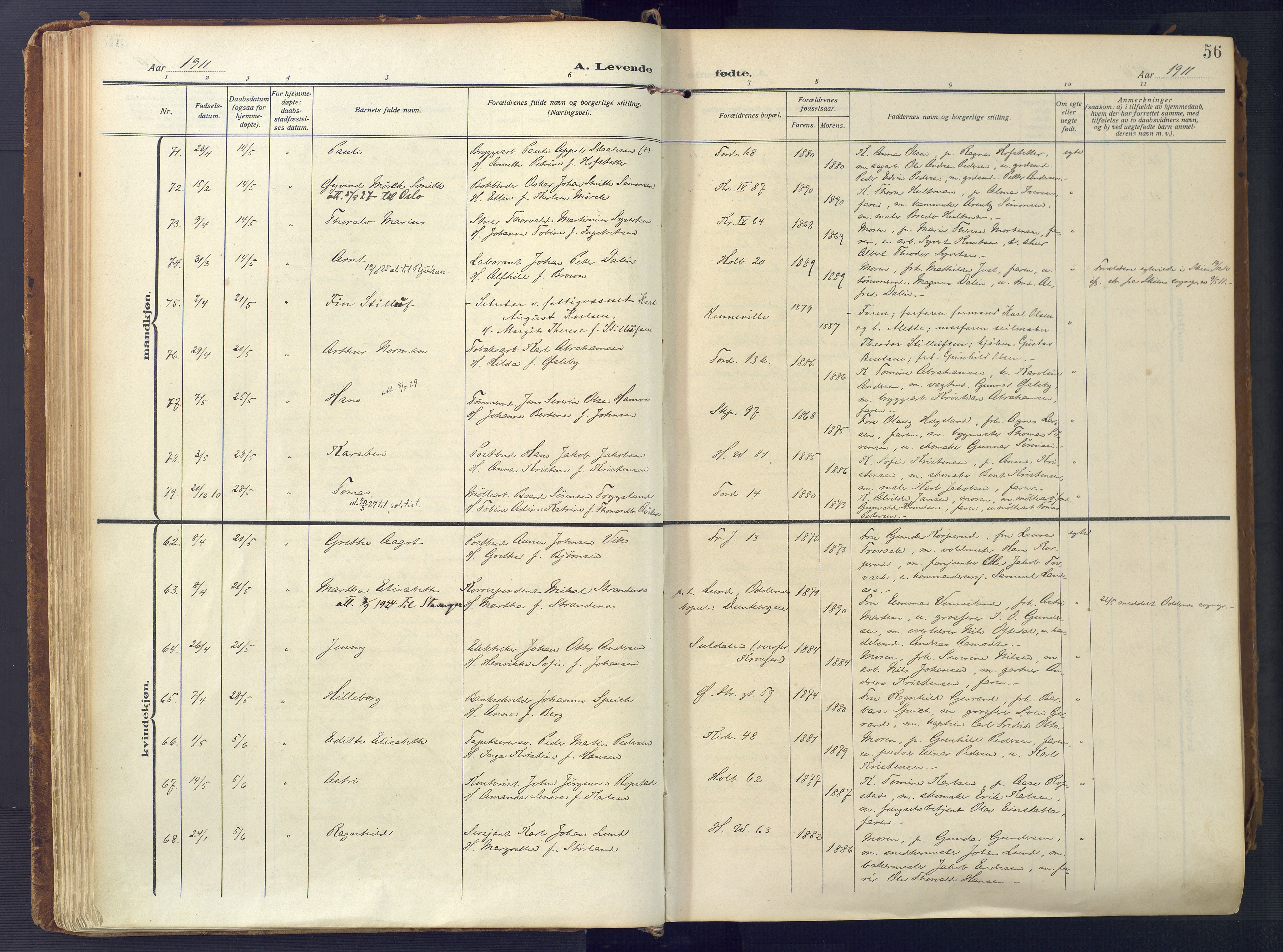 Kristiansand domprosti, AV/SAK-1112-0006/F/Fa/L0023: Ministerialbok nr. A 22, 1909-1917, s. 56