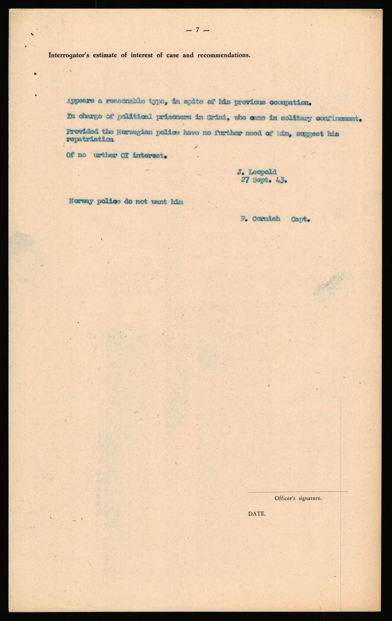 Forsvaret, Forsvarets overkommando II, RA/RAFA-3915/D/Db/L0034: CI Questionaires. Tyske okkupasjonsstyrker i Norge. Tyskere., 1945-1946, s. 96