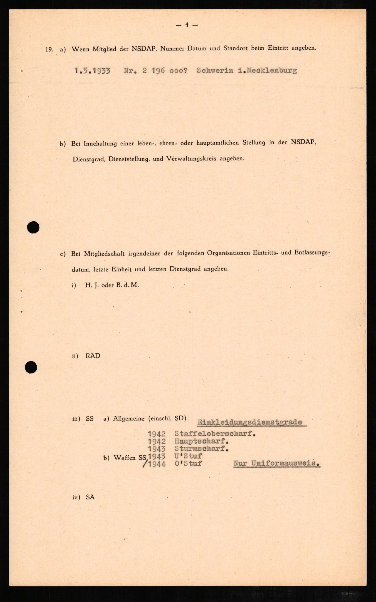 Forsvaret, Forsvarets overkommando II, AV/RA-RAFA-3915/D/Db/L0006: CI Questionaires. Tyske okkupasjonsstyrker i Norge. Tyskere., 1945-1946, s. 201