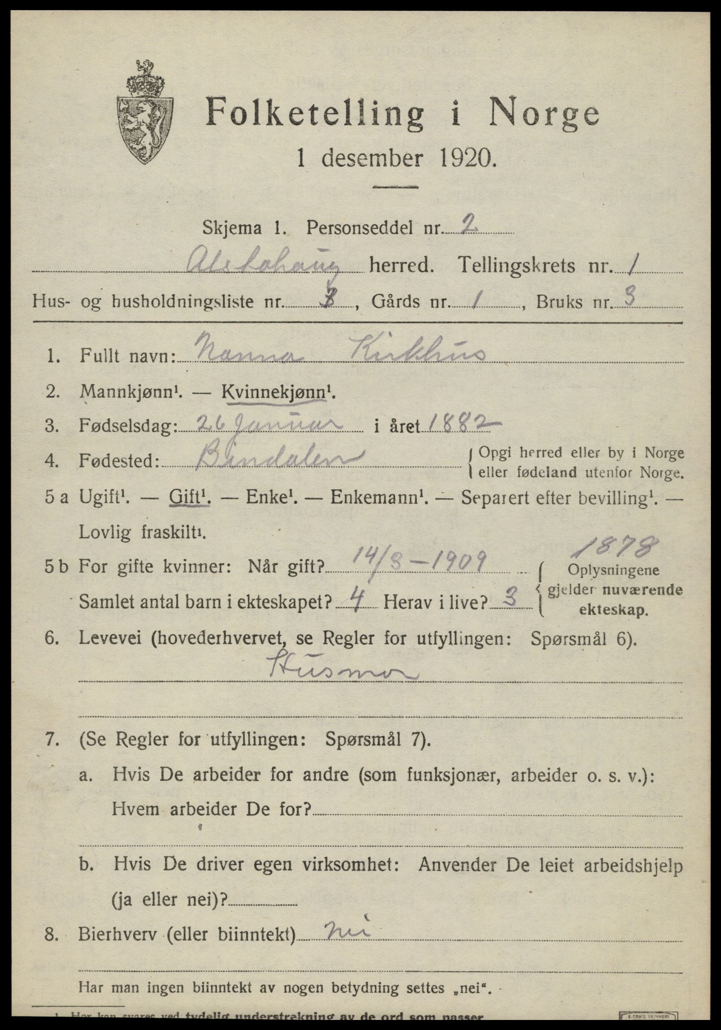 SAT, Folketelling 1920 for 1820 Alstahaug herred, 1920, s. 599