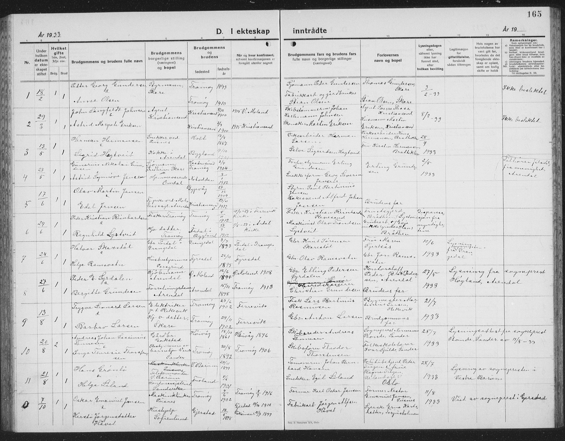 Tromøy sokneprestkontor, AV/SAK-1111-0041/F/Fb/L0008: Klokkerbok nr. B 8, 1925-1938, s. 165