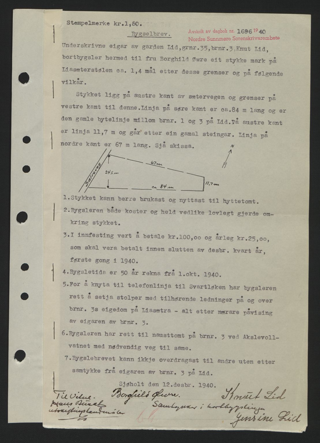 Nordre Sunnmøre sorenskriveri, SAT/A-0006/1/2/2C/2Ca: Pantebok nr. A10, 1940-1941, Dagboknr: 1696/1940