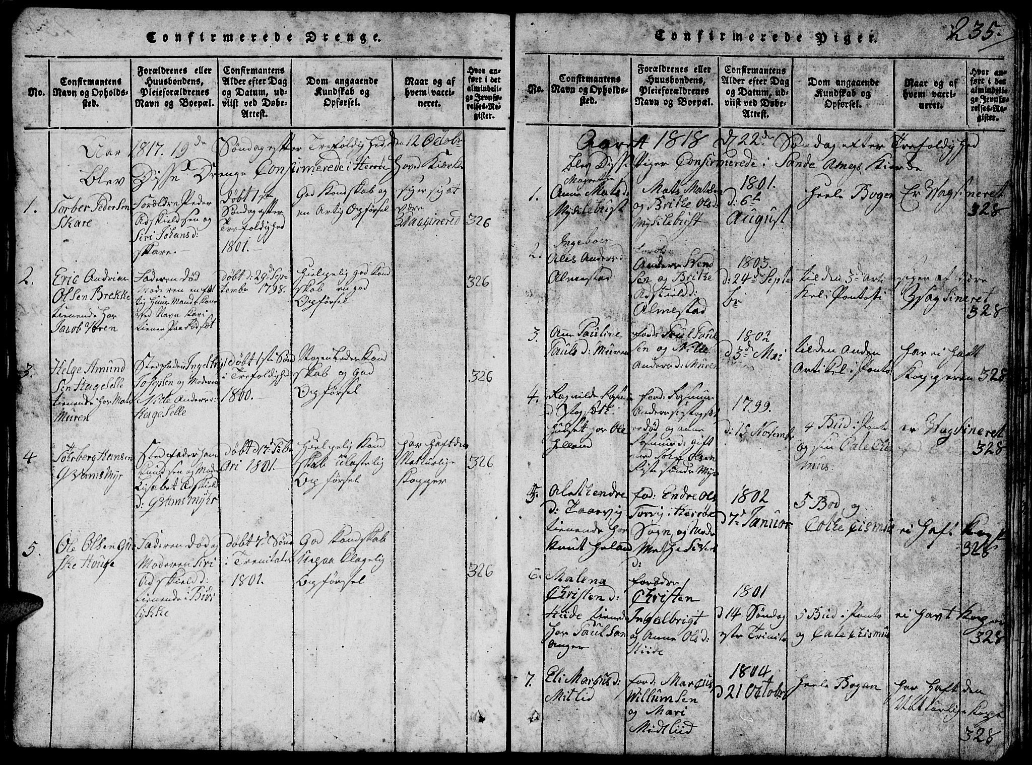 Ministerialprotokoller, klokkerbøker og fødselsregistre - Møre og Romsdal, SAT/A-1454/503/L0046: Klokkerbok nr. 503C01, 1816-1842, s. 235