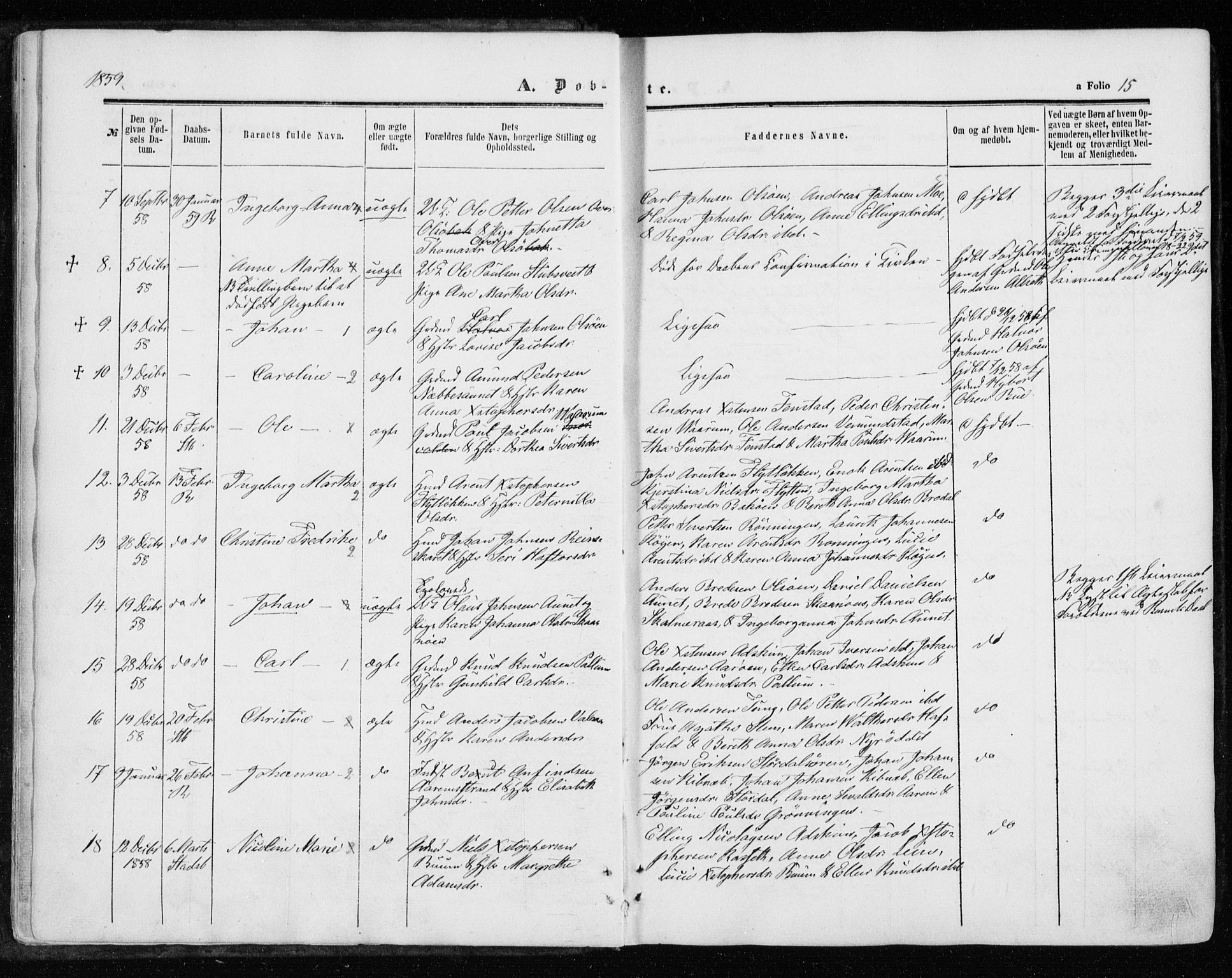 Ministerialprotokoller, klokkerbøker og fødselsregistre - Sør-Trøndelag, SAT/A-1456/646/L0612: Ministerialbok nr. 646A10, 1858-1869, s. 15