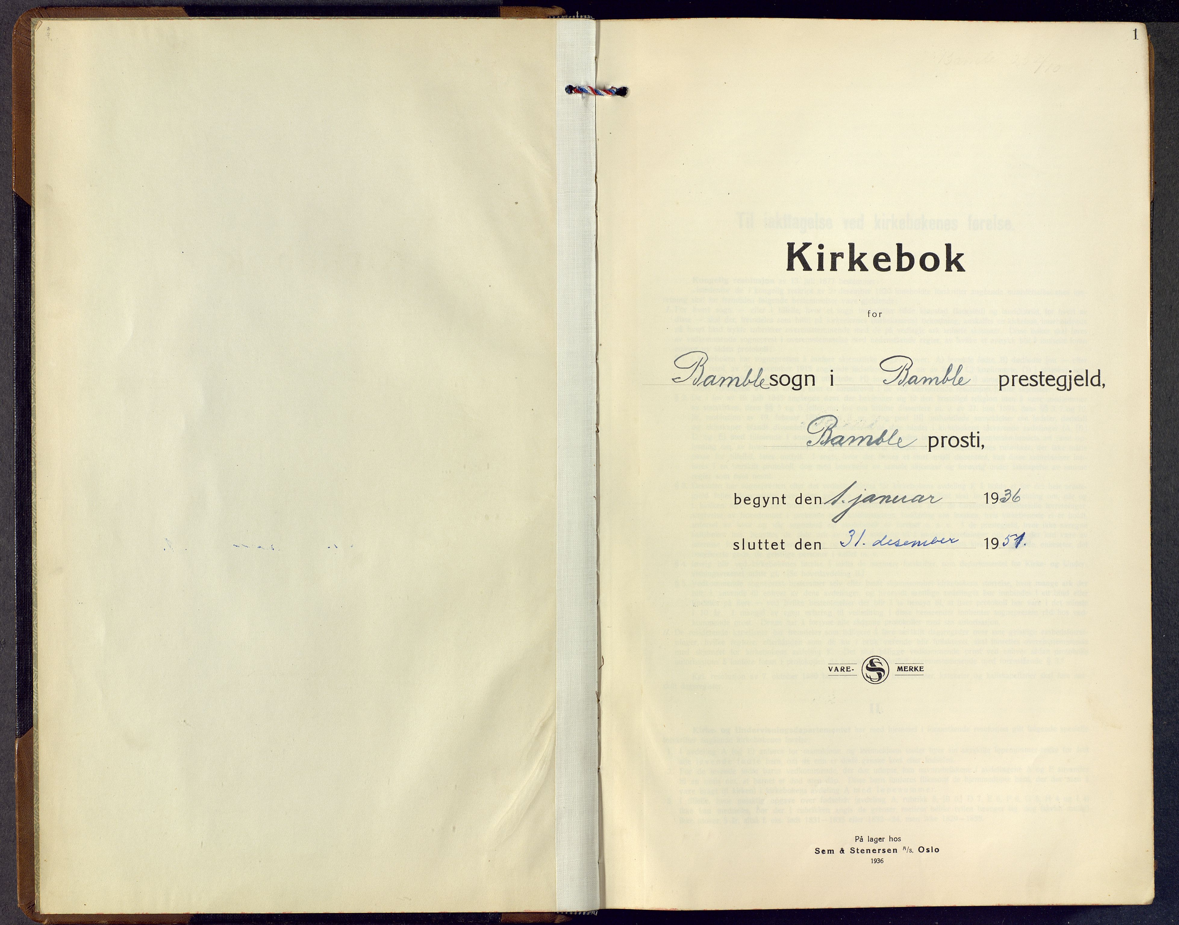 Bamble kirkebøker, SAKO/A-253/G/Ga/L0012: Klokkerbok nr. I 12, 1936-1951, s. 1