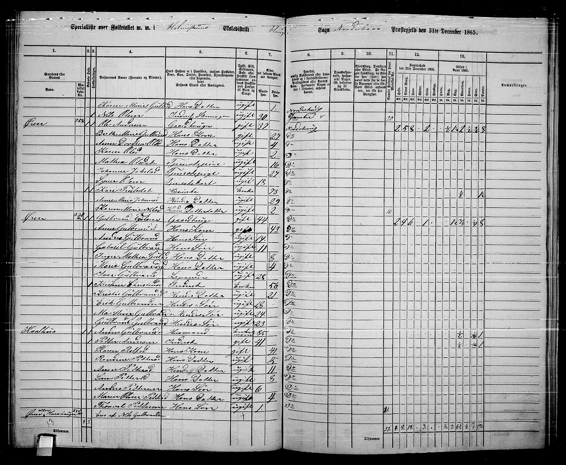 RA, Folketelling 1865 for 0613L Norderhov prestegjeld, Norderhov sokn, Haug sokn og Lunder sokn, 1865, s. 237