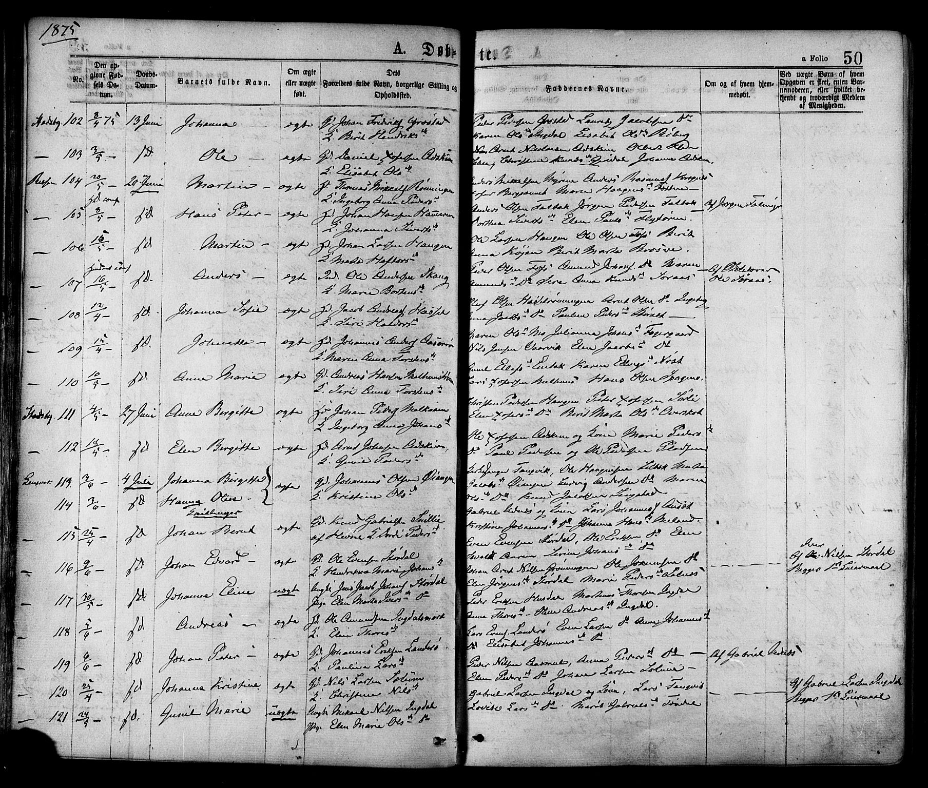 Ministerialprotokoller, klokkerbøker og fødselsregistre - Sør-Trøndelag, SAT/A-1456/646/L0613: Ministerialbok nr. 646A11, 1870-1884, s. 50