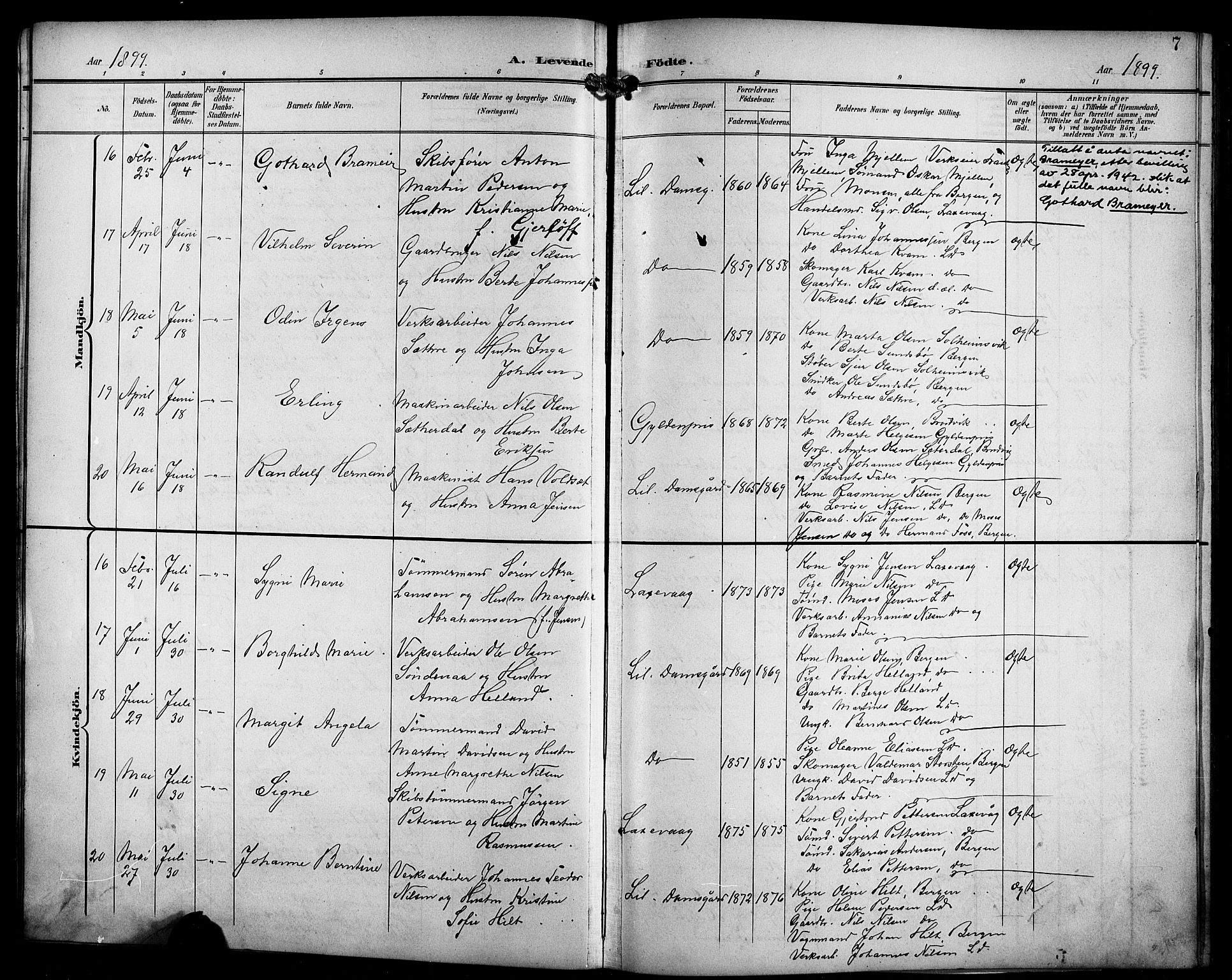Laksevåg Sokneprestembete, AV/SAB-A-76501/H/Ha/Hab/Haba/L0004: Klokkerbok nr. A 4, 1899-1909, s. 7