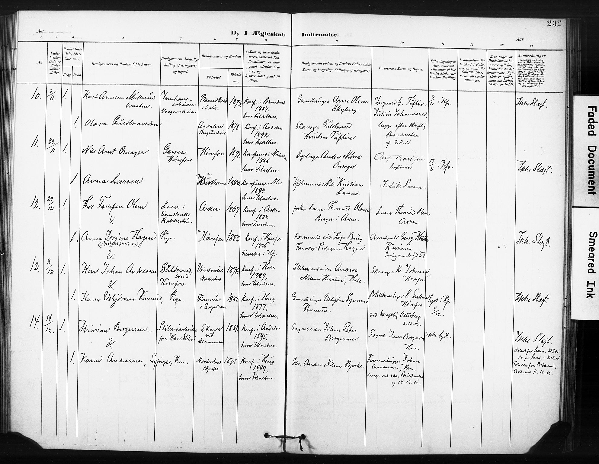 Hønefoss kirkebøker, AV/SAKO-A-609/F/Fa/L0003: Ministerialbok nr. 3, 1900-1913, s. 232