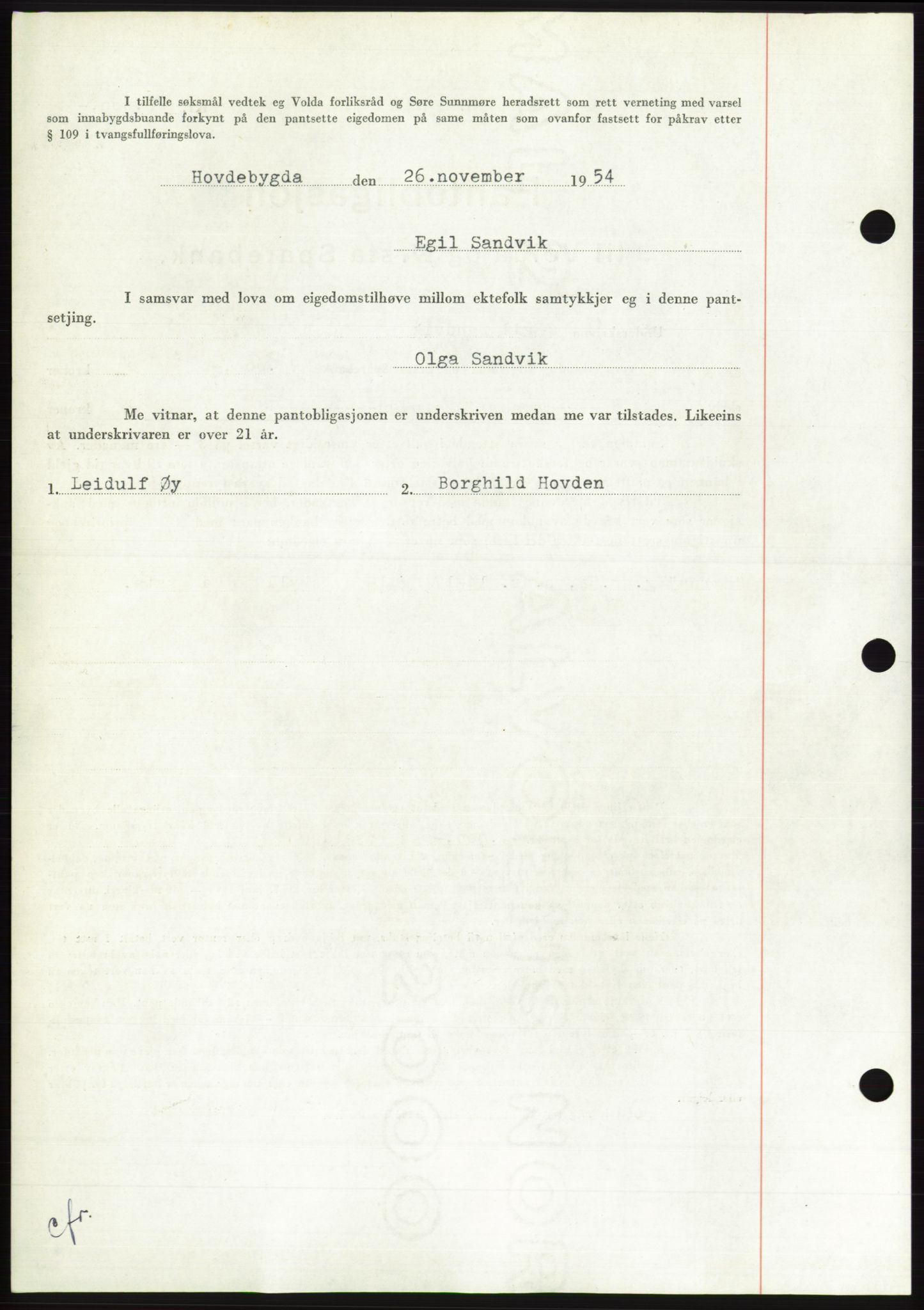 Søre Sunnmøre sorenskriveri, AV/SAT-A-4122/1/2/2C/L0126: Pantebok nr. 14B, 1954-1955, Dagboknr: 3167/1954