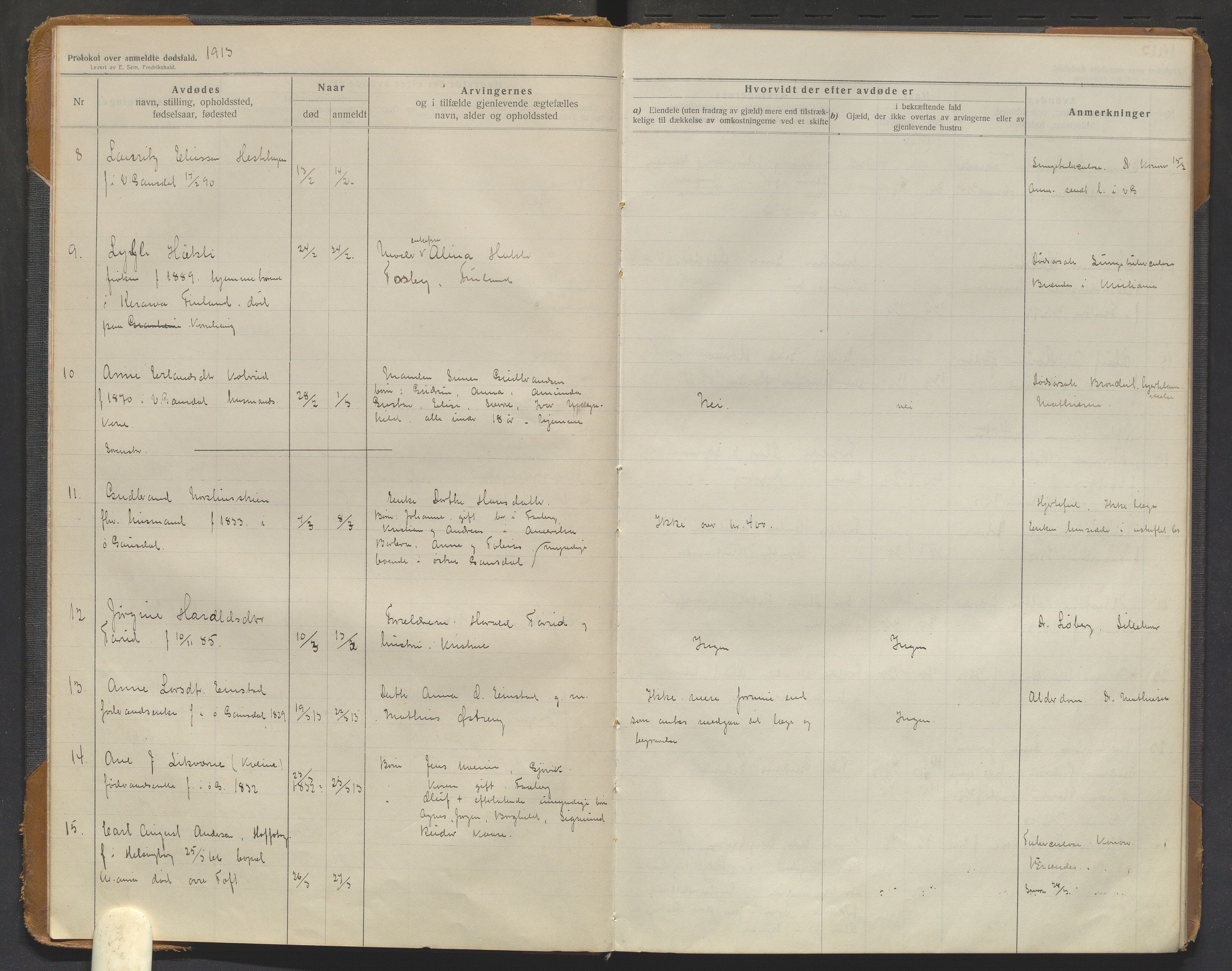 Østre Gausdal lensmannskontor, AV/SAH-PGØ-015/H/Ha/Haa/L0001/0002: Dødsfallsprotokoller / Dødsfallsprotokoll, 1913-1925