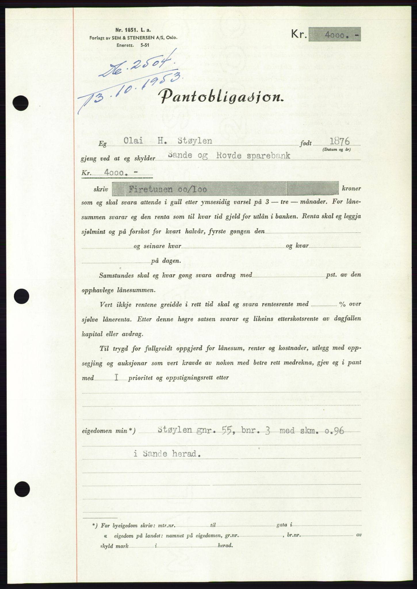 Søre Sunnmøre sorenskriveri, AV/SAT-A-4122/1/2/2C/L0124: Pantebok nr. 12B, 1953-1954, Dagboknr: 2504/1953