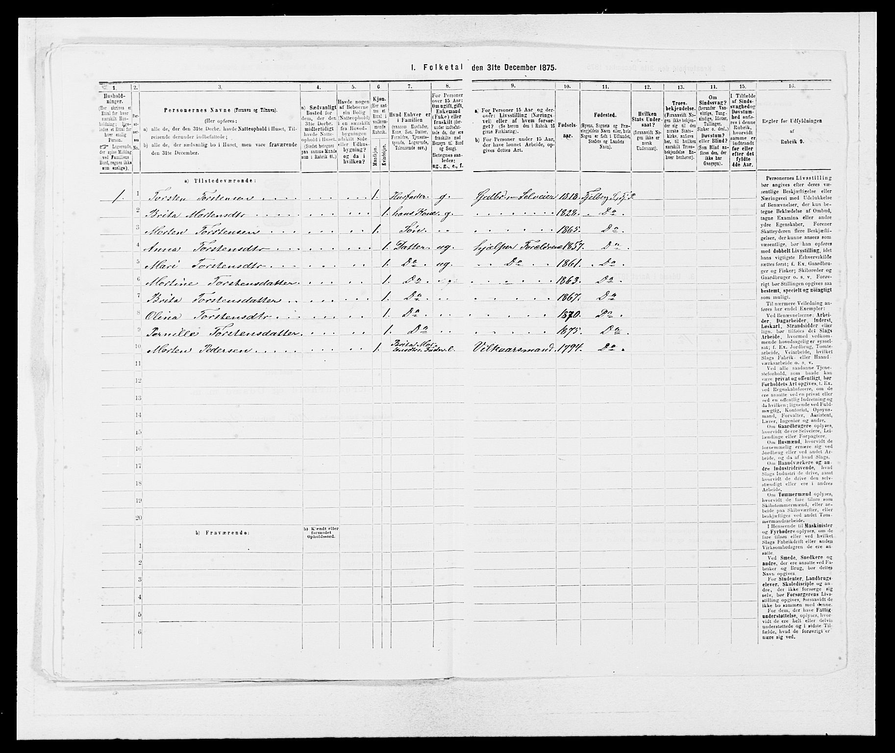 SAB, Folketelling 1875 for 1213P Fjelberg prestegjeld, 1875, s. 809