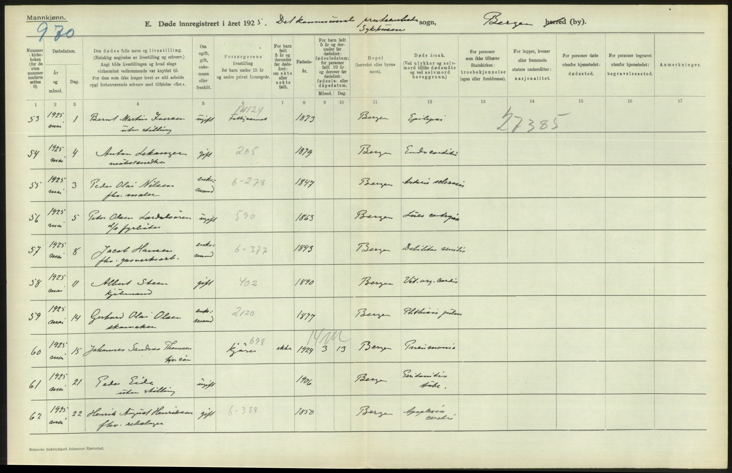 Statistisk sentralbyrå, Sosiodemografiske emner, Befolkning, AV/RA-S-2228/D/Df/Dfc/Dfce/L0029: Bergen: Gifte, døde., 1925, s. 552