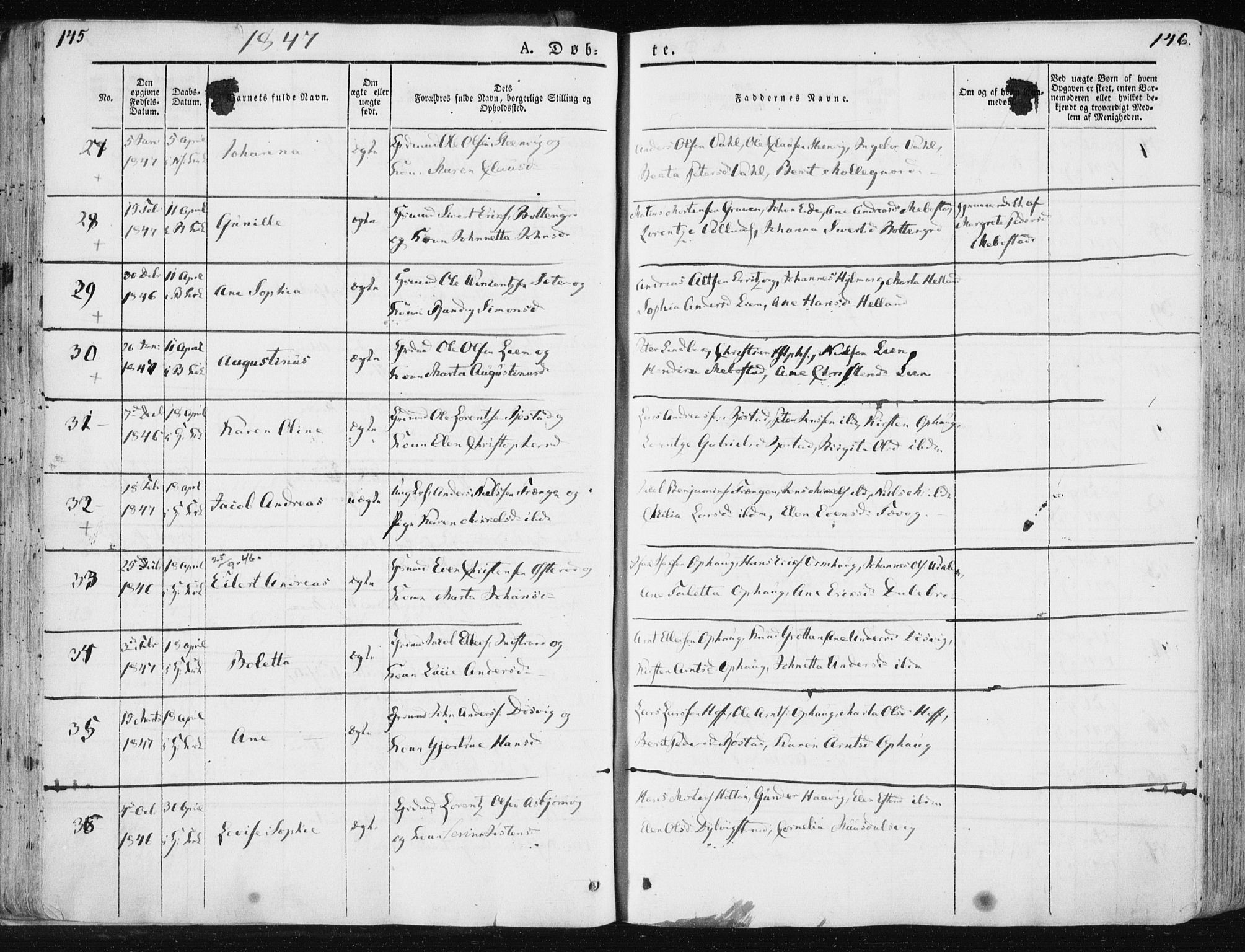 Ministerialprotokoller, klokkerbøker og fødselsregistre - Sør-Trøndelag, SAT/A-1456/659/L0736: Ministerialbok nr. 659A06, 1842-1856, s. 145-146